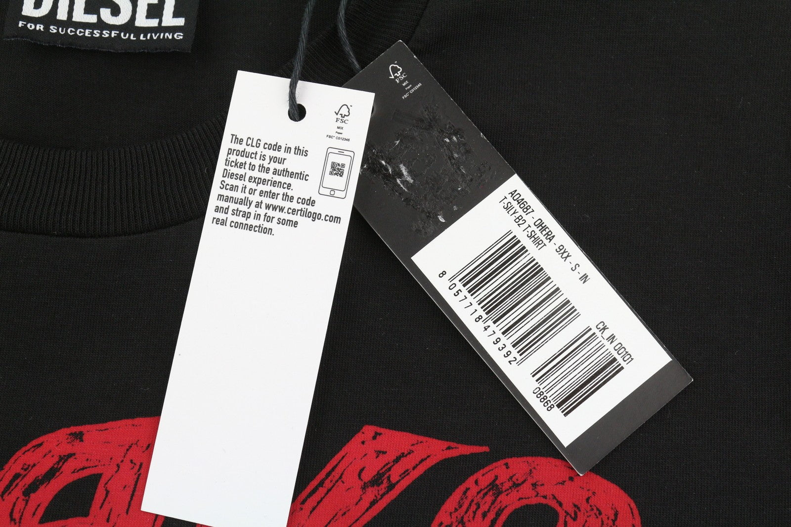 DIESEL T-Sily-B2 Men's T-Shirt S Black Stretch Tricot Crew Collar