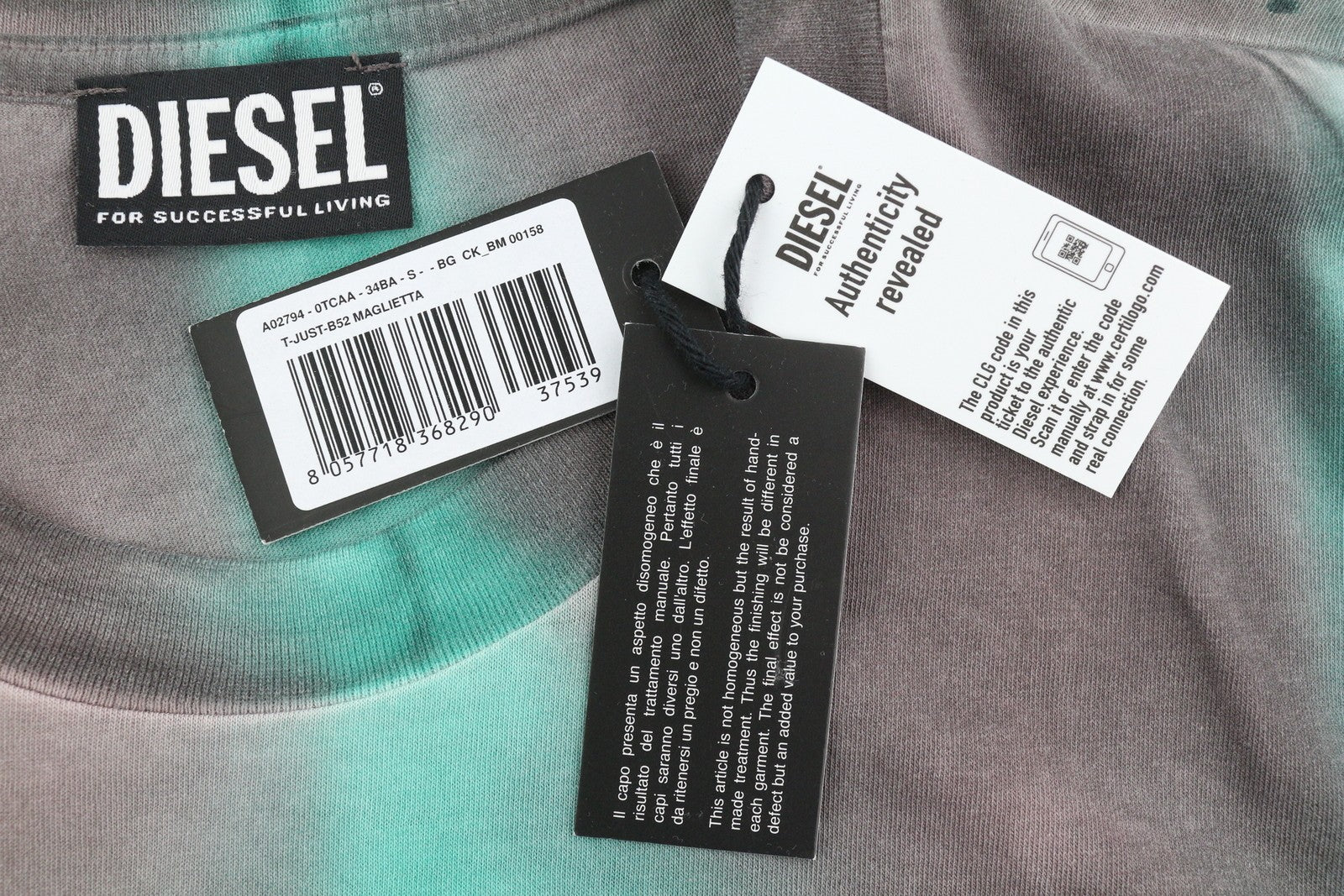 DIESEL T-Just-B52 Men's T-Shirt S Acid Wash Crew Neck Logo