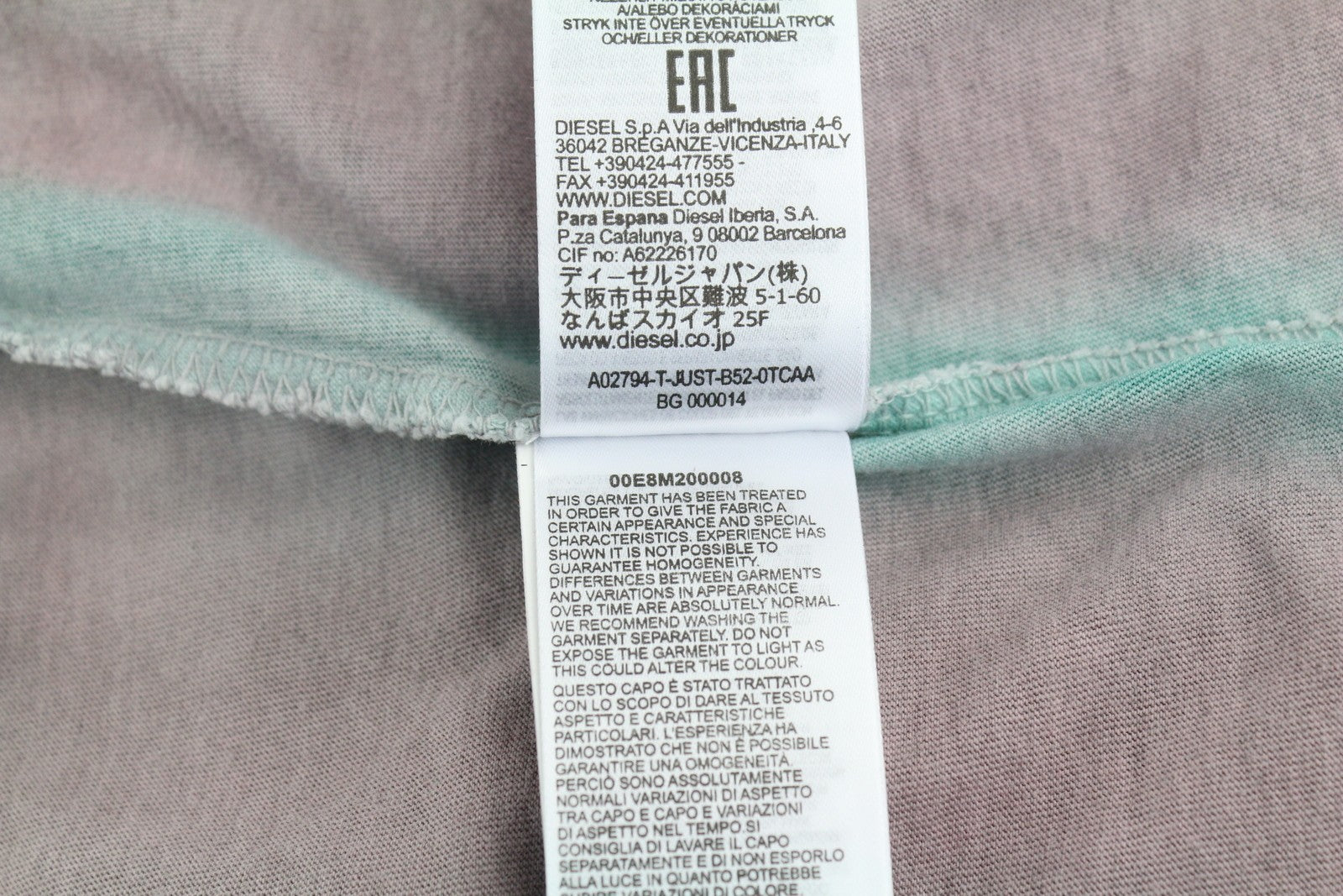 DIESEL T-Just-B52 Men's T-Shirt S Acid Wash Crew Neck Logo