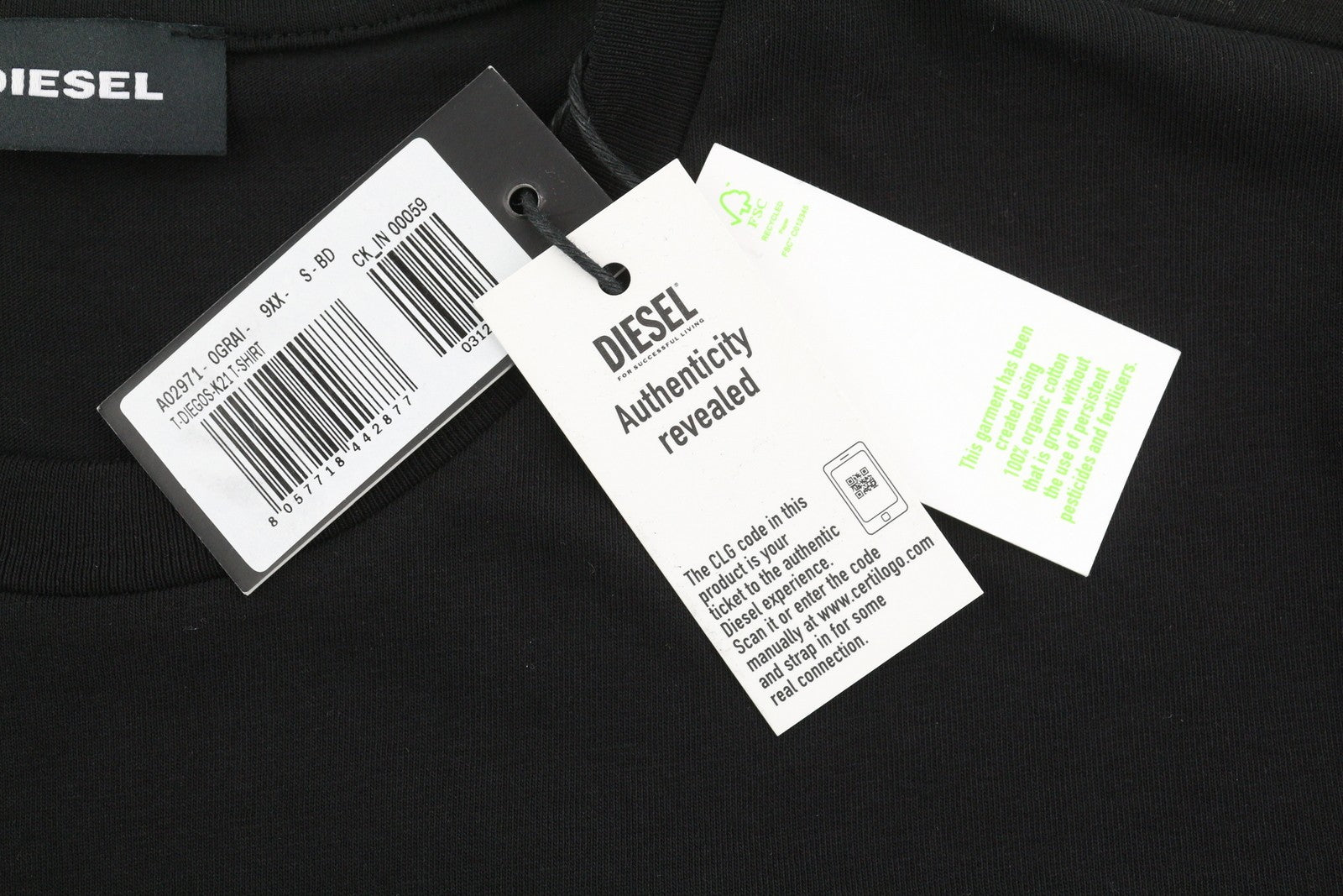 DIESEL T-Diegos-K21 Men's T-Shirt S Black Stretch Tricot Front Logo