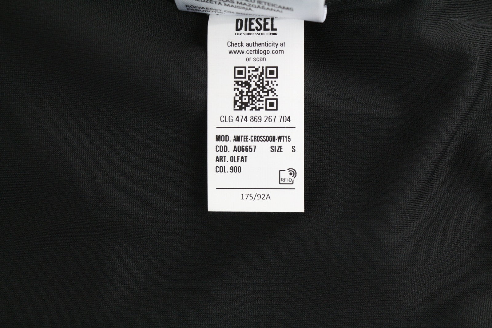 DIESEL Amtee-Crossoon-Wt15 Men's T-Shirt S Black 55DSL Sport Jersey