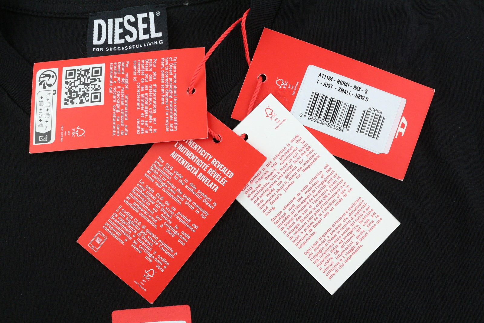 DIESEL T-Just-Small-New D Logo S Men T-Shirt Black Sort Sleeve Tricot Front Logo