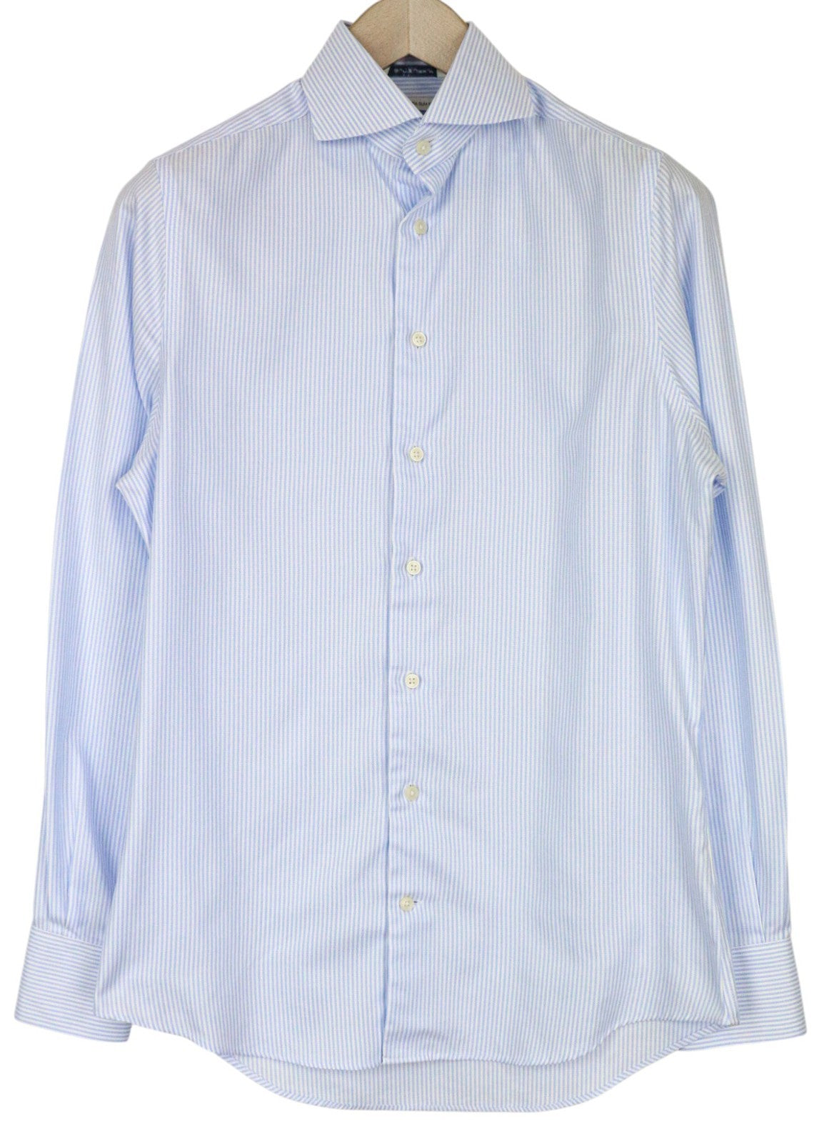 SUITSUPPLY Men's Shirt 37/14 1/2 Extra Slim Blue Striped Cotton Cutaway Collar