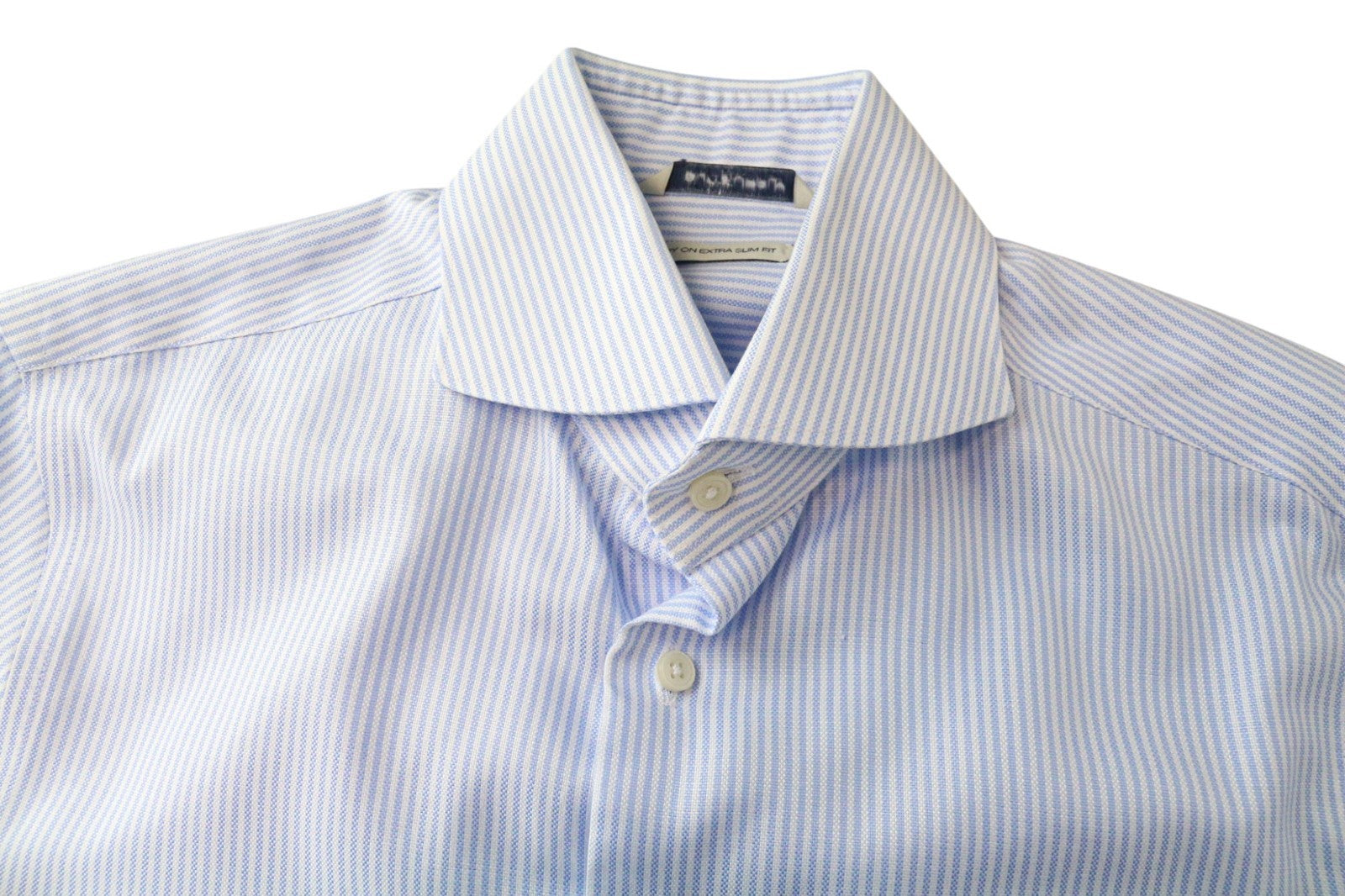SUITSUPPLY Men's Shirt 37/14 1/2 Extra Slim Blue Striped Cotton Cutaway Collar
