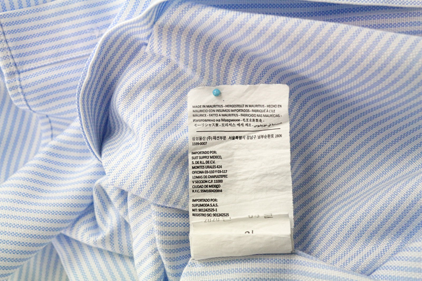 SUITSUPPLY Men's Shirt 37/14 1/2 Extra Slim Blue Striped Cotton Cutaway Collar