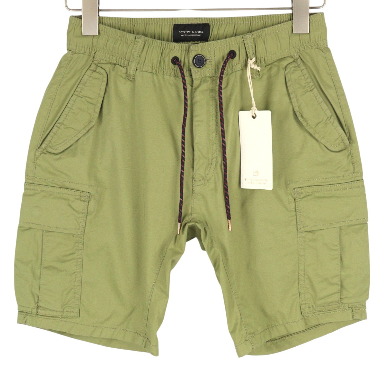 SCOTCH & SODA Men's Shorts W30 Green Cargo Elastic Waist Patch Pocket Casual