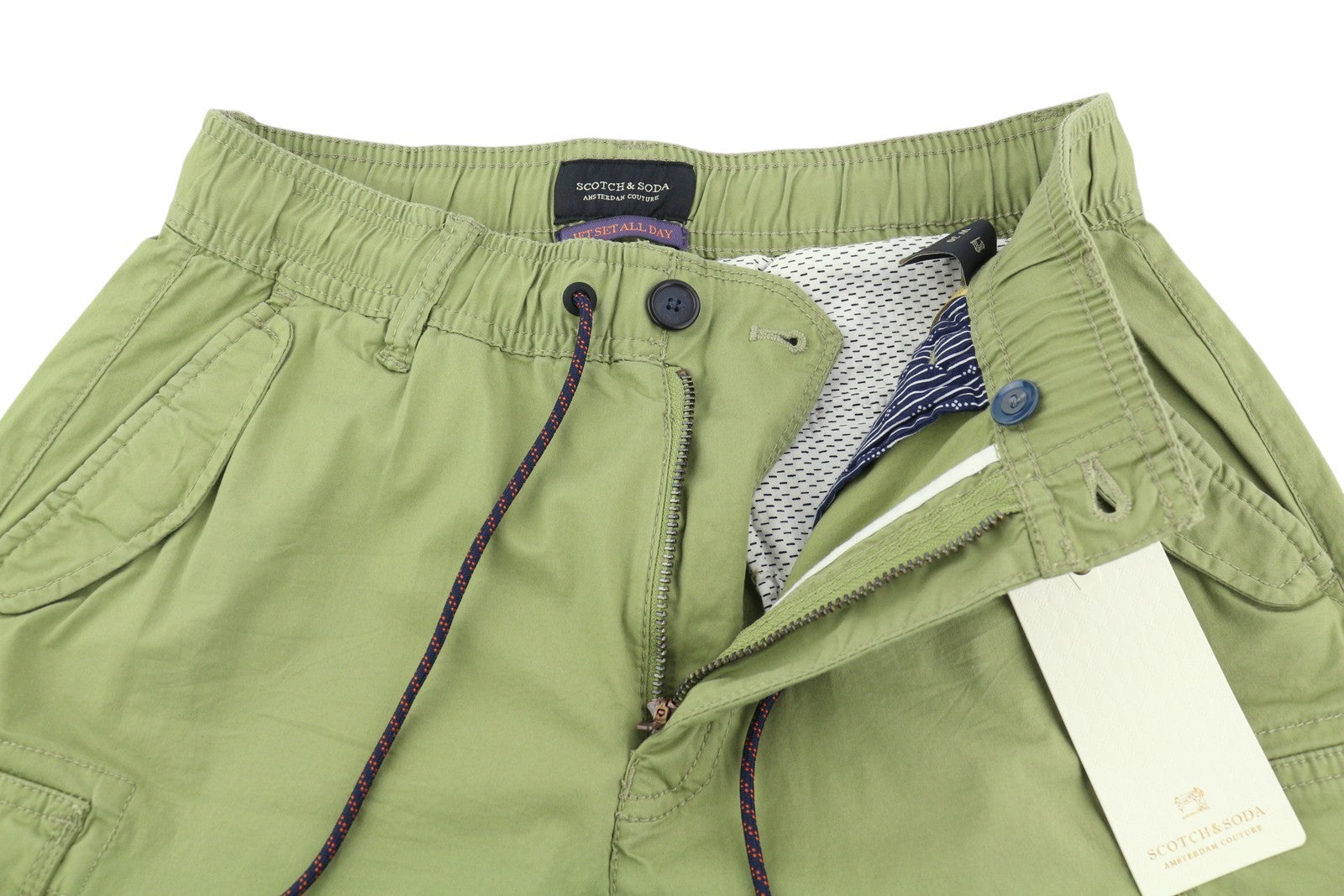 SCOTCH & SODA Men's Shorts W30 Green Cargo Elastic Waist Patch Pocket Casual