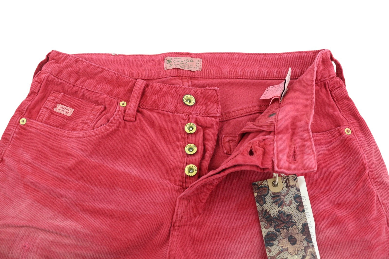 SCOTCH & SODA Men's Shorts W29 Red Washed Corduroy Chino Button Fly Casual