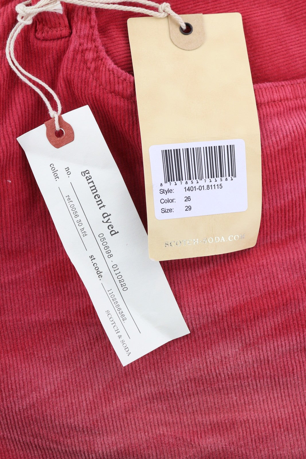 SCOTCH & SODA Men's Shorts W29 Red Washed Corduroy Chino Button Fly Casual