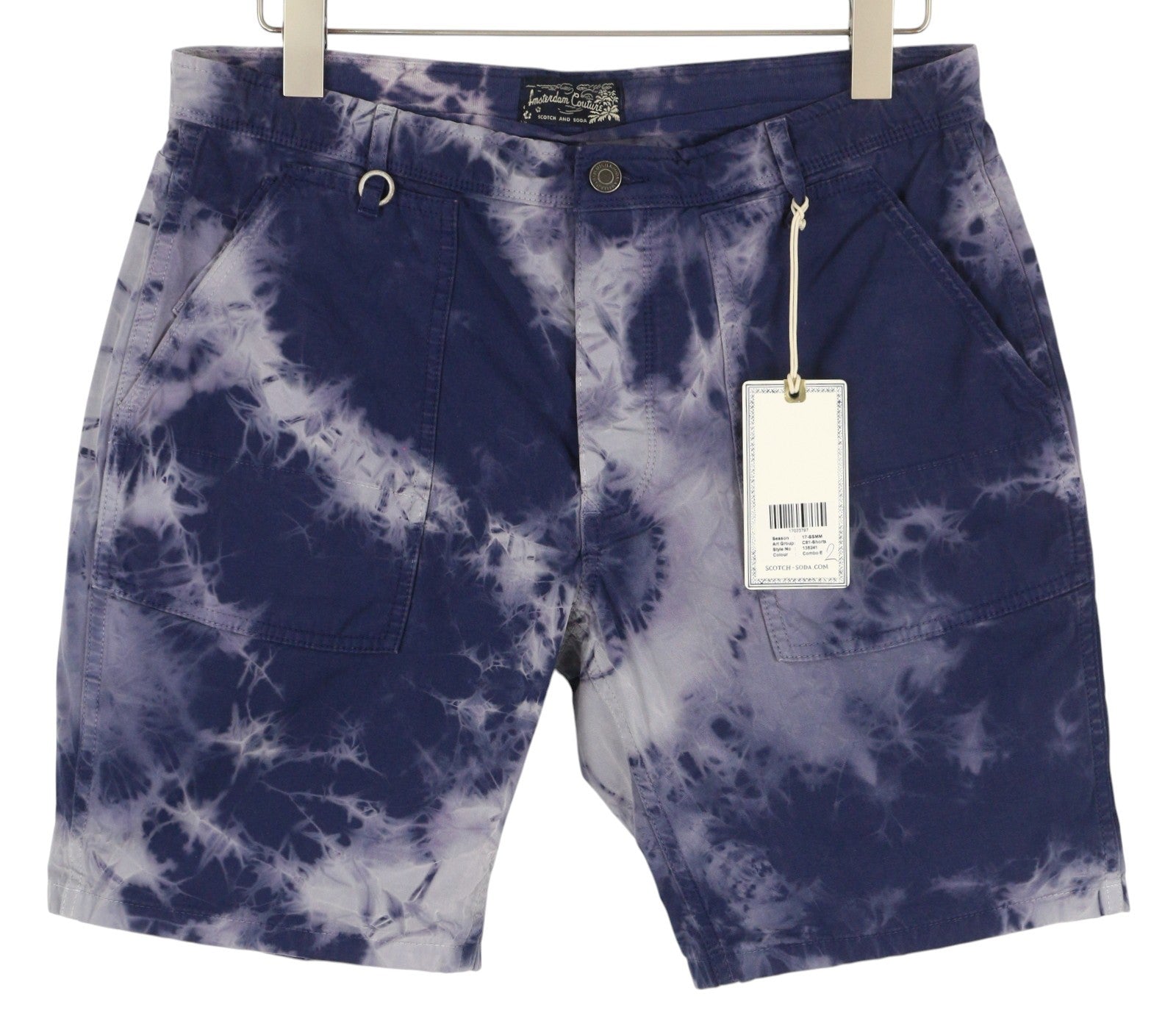 SCOTCH & SODA Men's Shorts W32 Blue Washed Chino Pattern Button Fly Casual