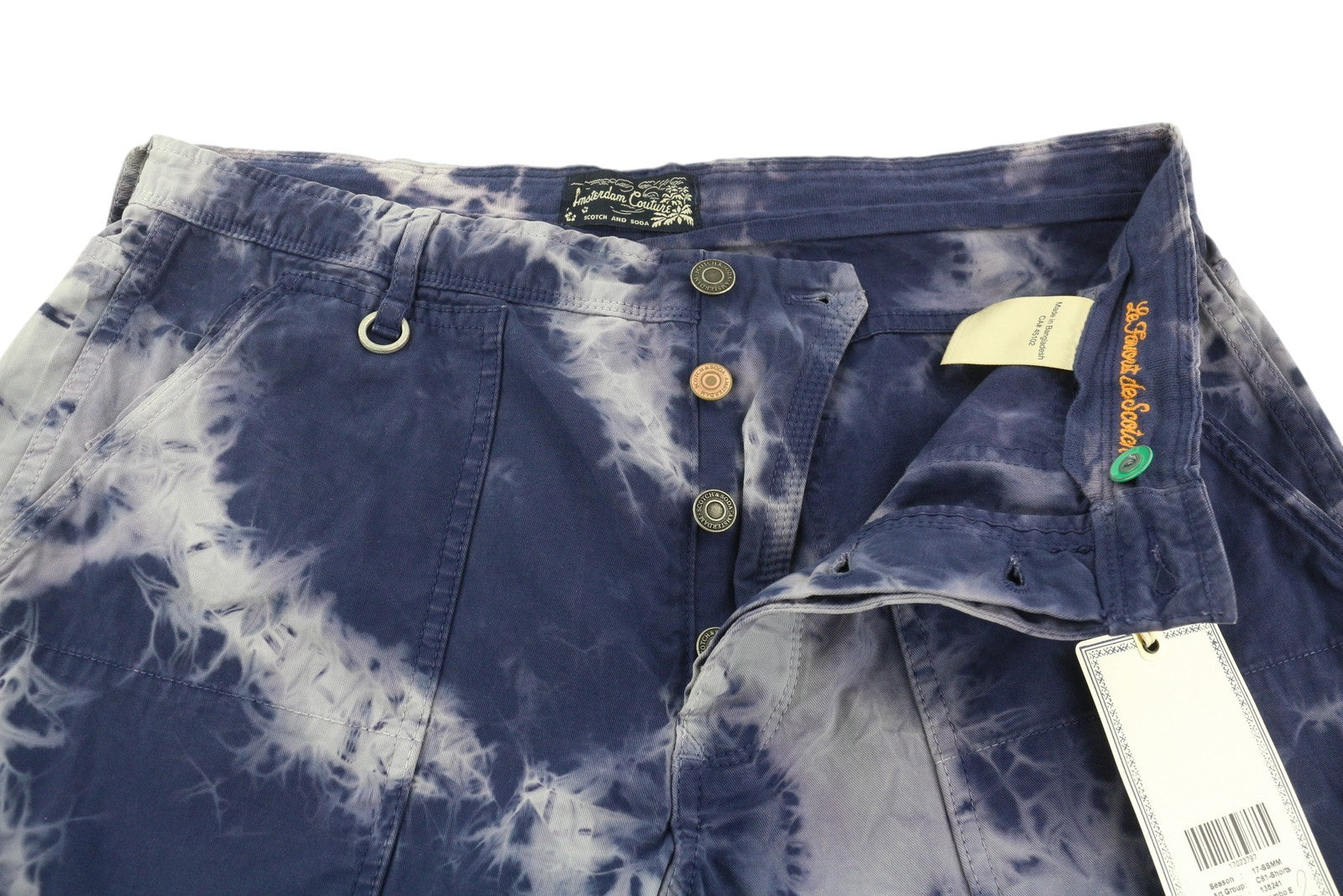 SCOTCH & SODA Men's Shorts W32 Blue Washed Chino Pattern Button Fly Casual