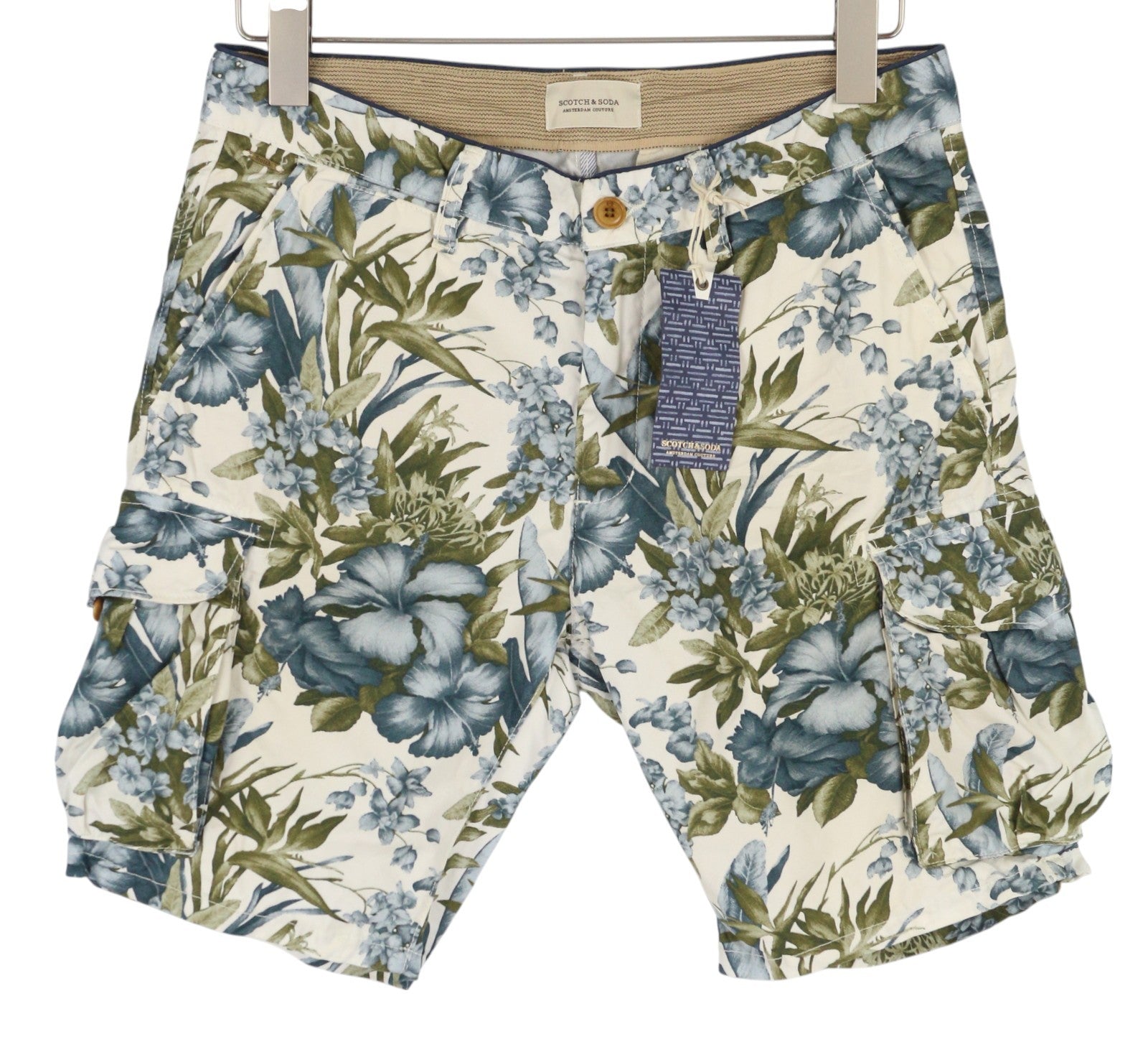 SCOTCH & SODA Men's Shorts W29 Floral Pattern Cargo Zip Pocket Casual