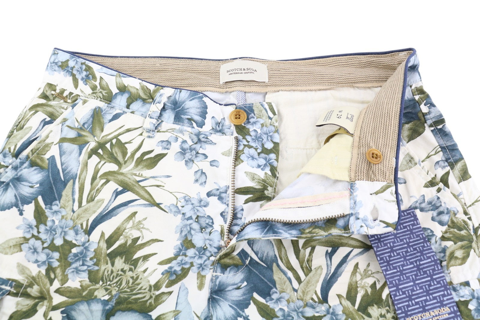 SCOTCH & SODA Men's Shorts W29 Floral Pattern Cargo Zip Pocket Casual