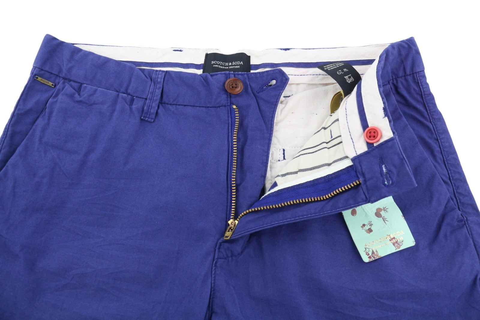 SCOTCH & SODA Men's Shorts W29 Blue Chino Zipper Logo 5-Pocket Casual