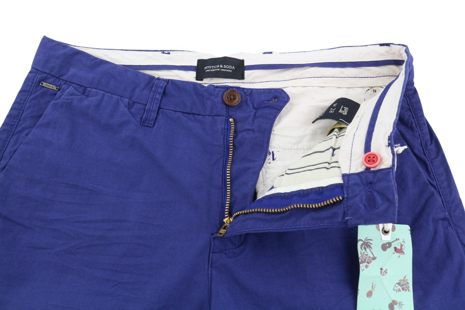 SCOTCH & SODA Men's Shorts W28 Blue Chino Zip Fasten Logo Pockets