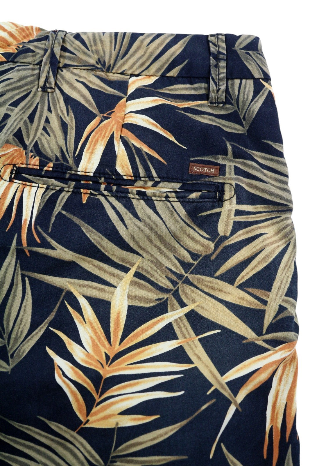 SCOTCH & SODA Men's Shorts W36 Chino Leaf Print Dark Zip Fly Casual