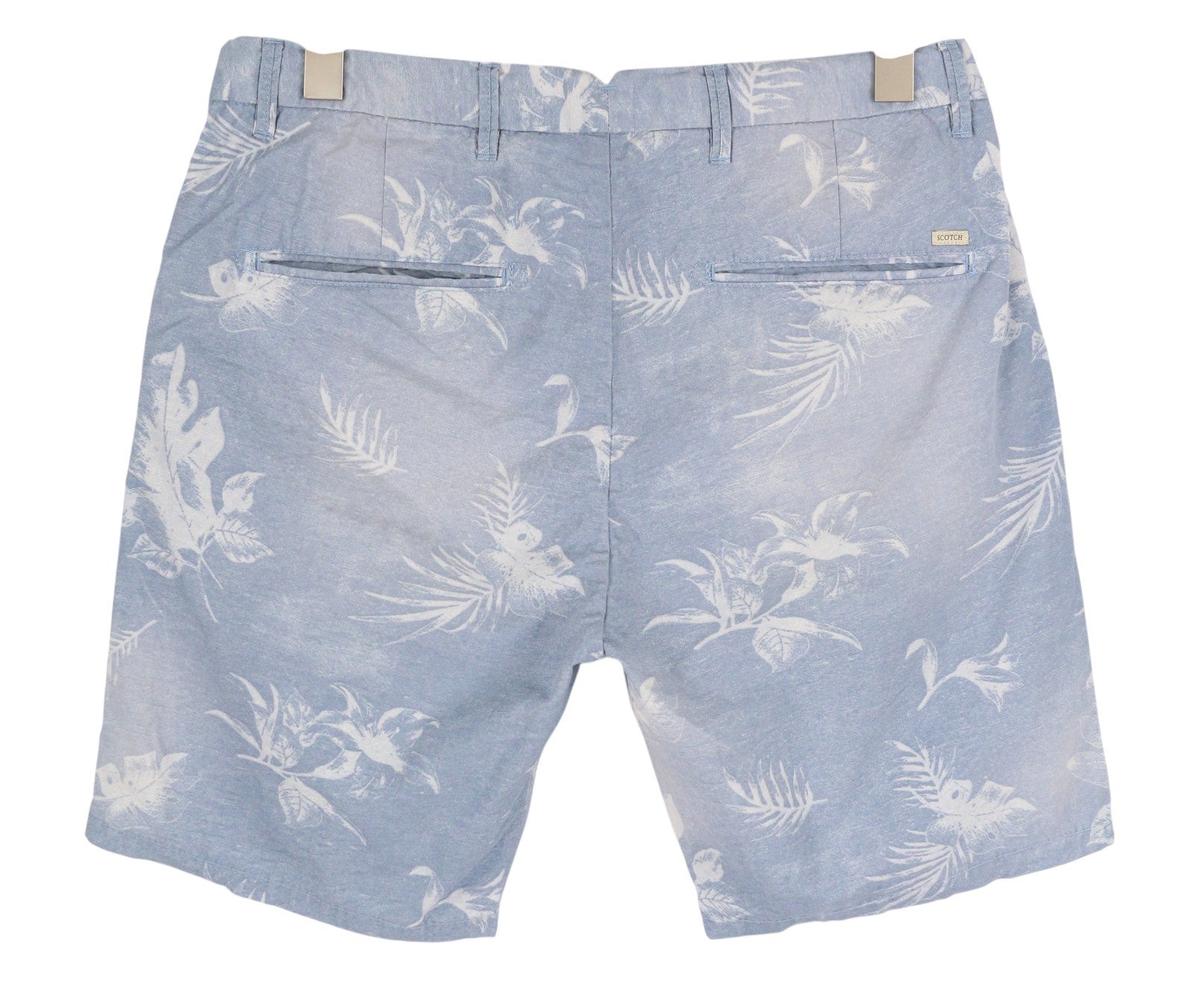 SCOTCH & SODA Men's Shorts W32 Blue Washed Leaf Print Chino Casual Logo
