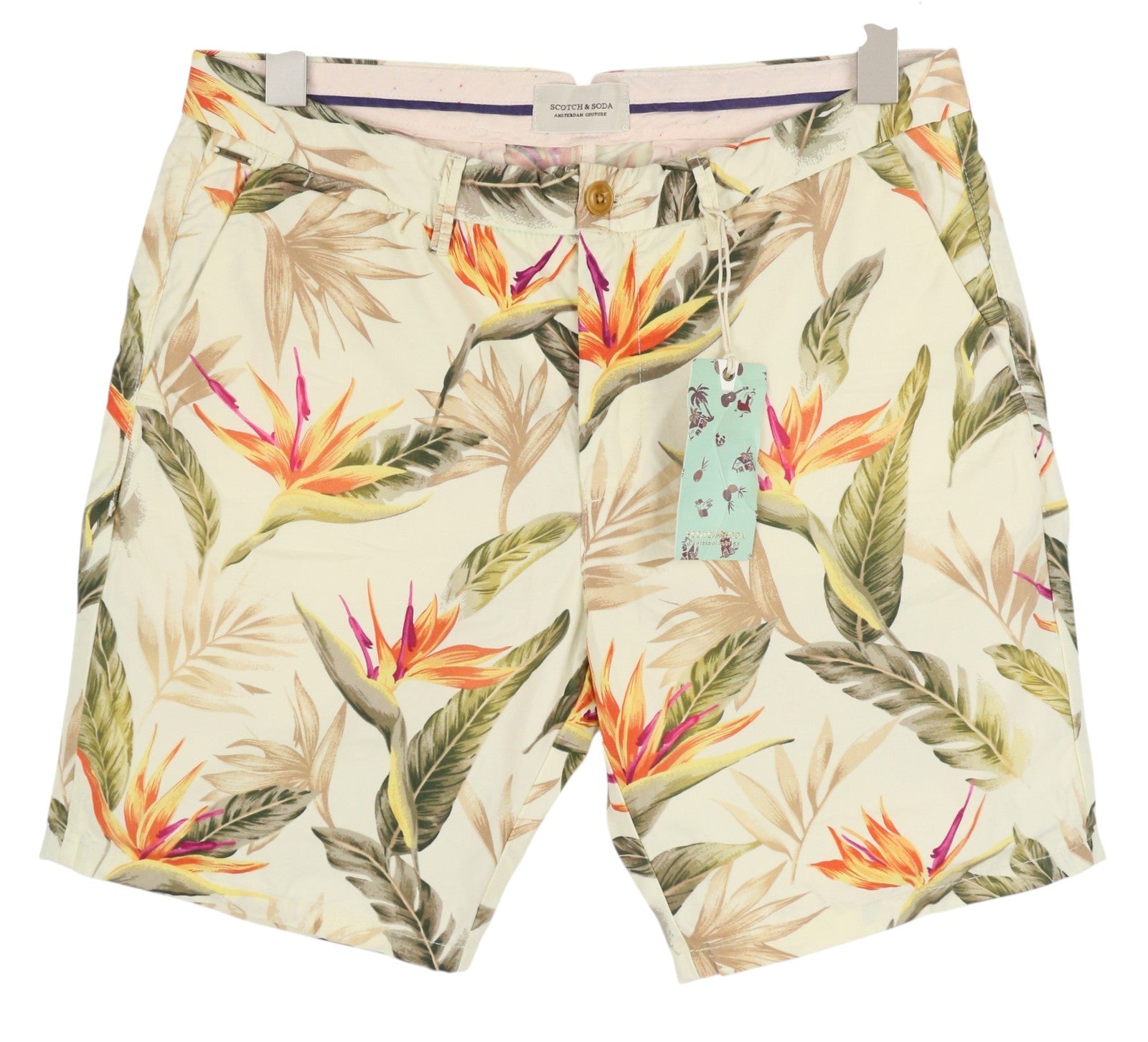 SCOTCH & SODA Men's Shorts W29 Leaf Pattern Colourful Chino Casual Logo