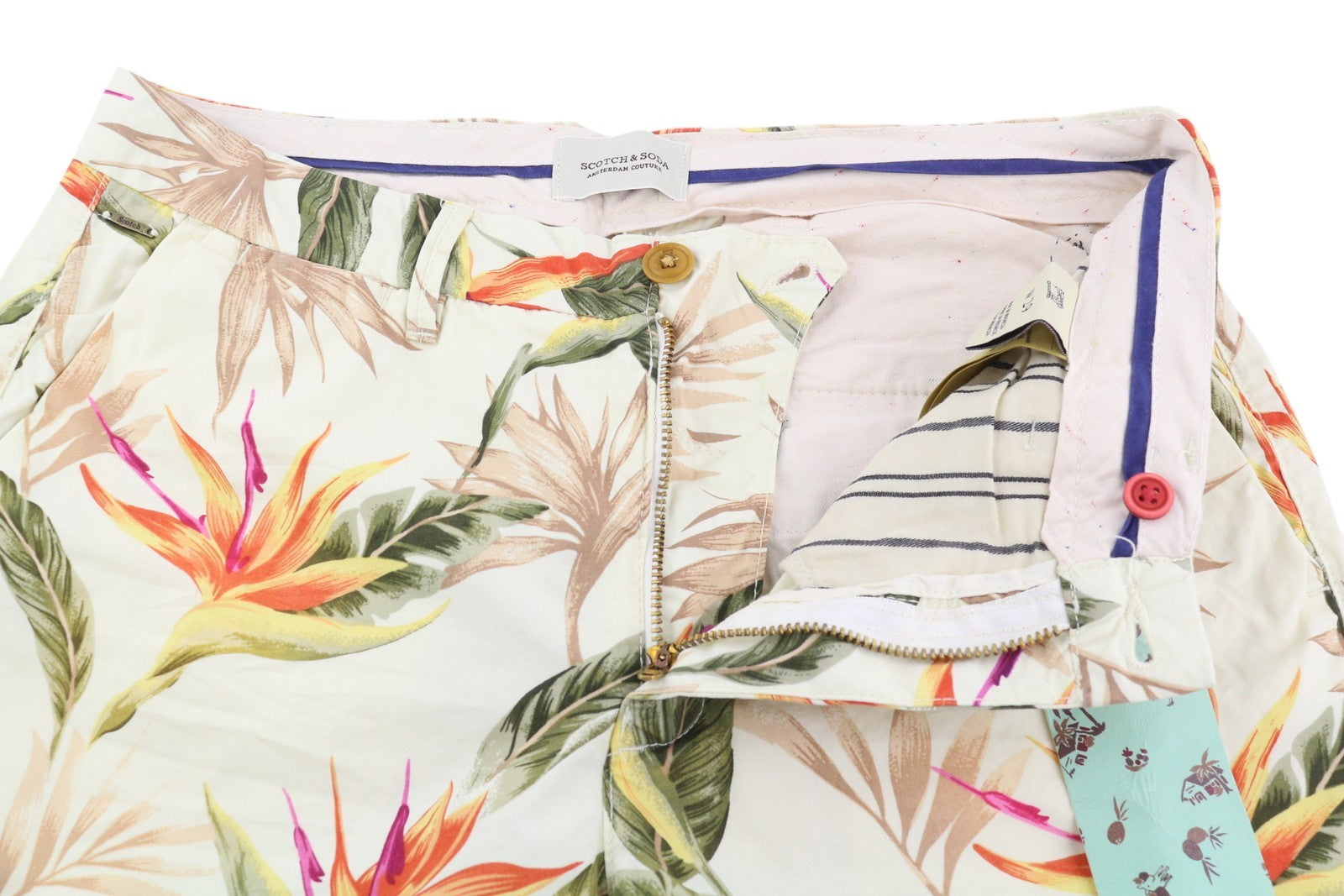 SCOTCH & SODA Men's Shorts W29 Leaf Pattern Colourful Chino Casual Logo