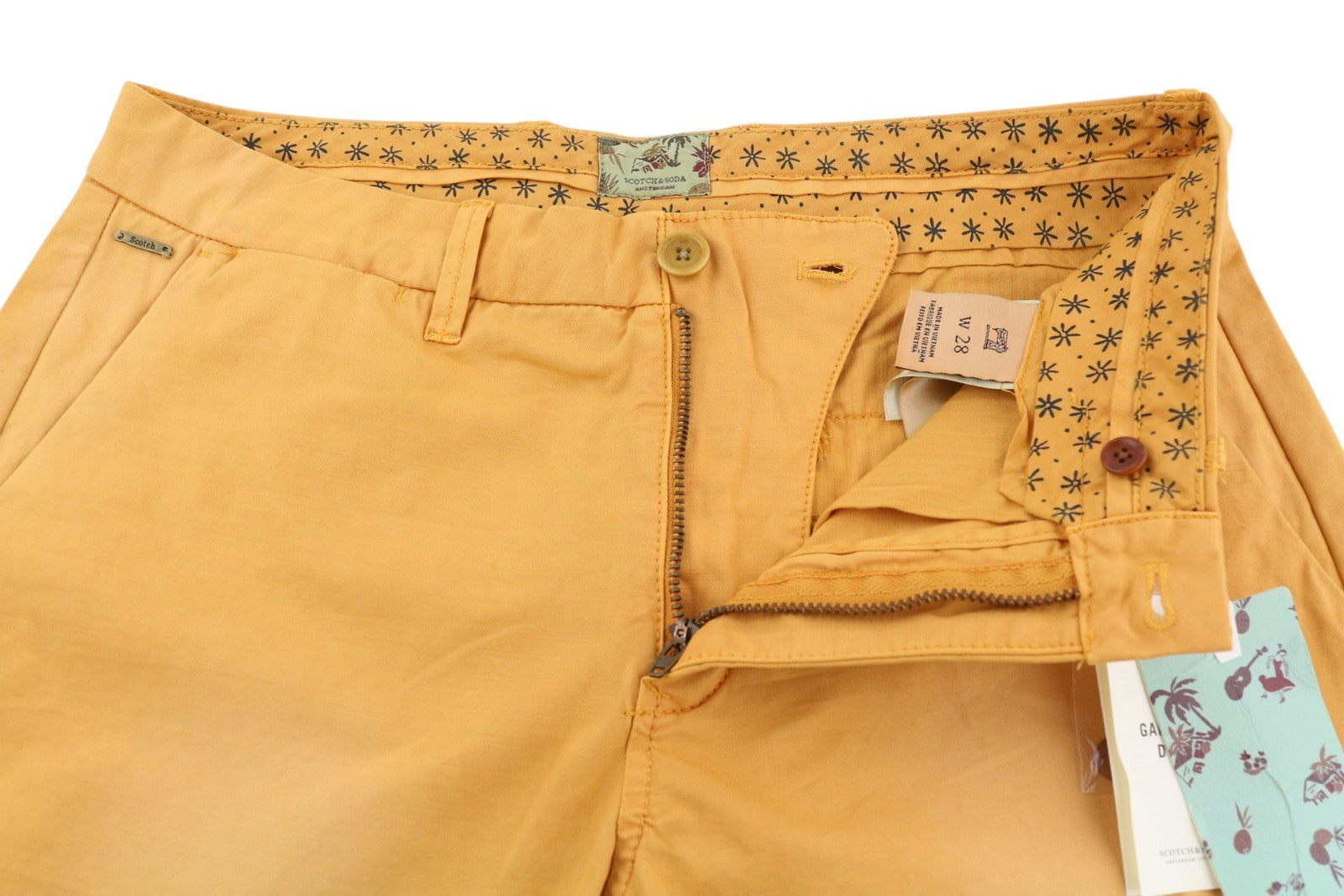 SCOTCH & SODA Men's Shorts W28 Washed Orange Chino Turn-Up Casual