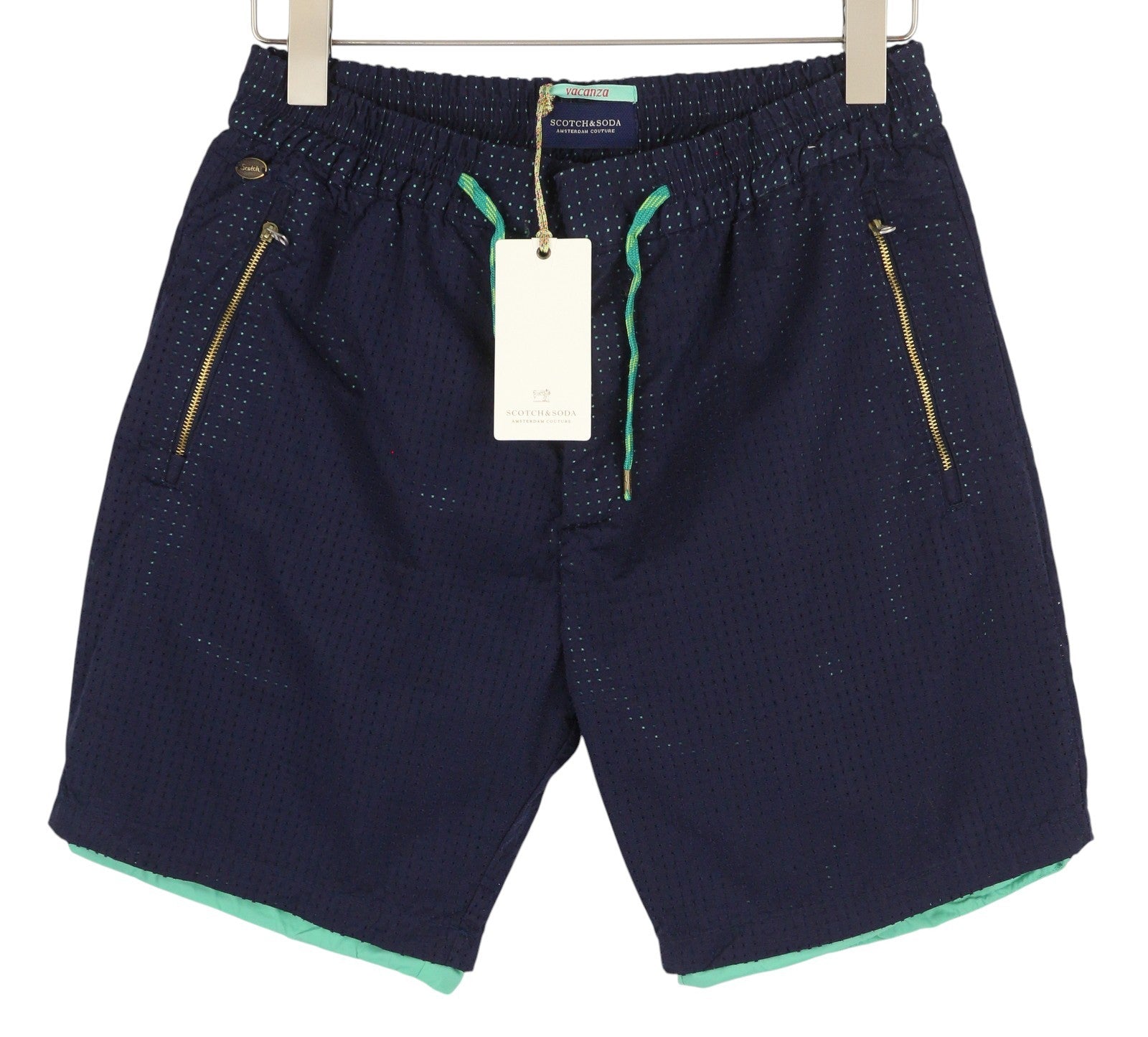 SCOTCH & SODA Men's Shorts W28 Dark Blue Elastic Waist Zip Casual