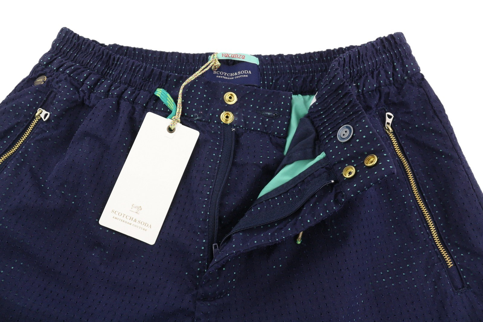 SCOTCH & SODA Men's Shorts W28 Dark Blue Elastic Waist Zip Casual