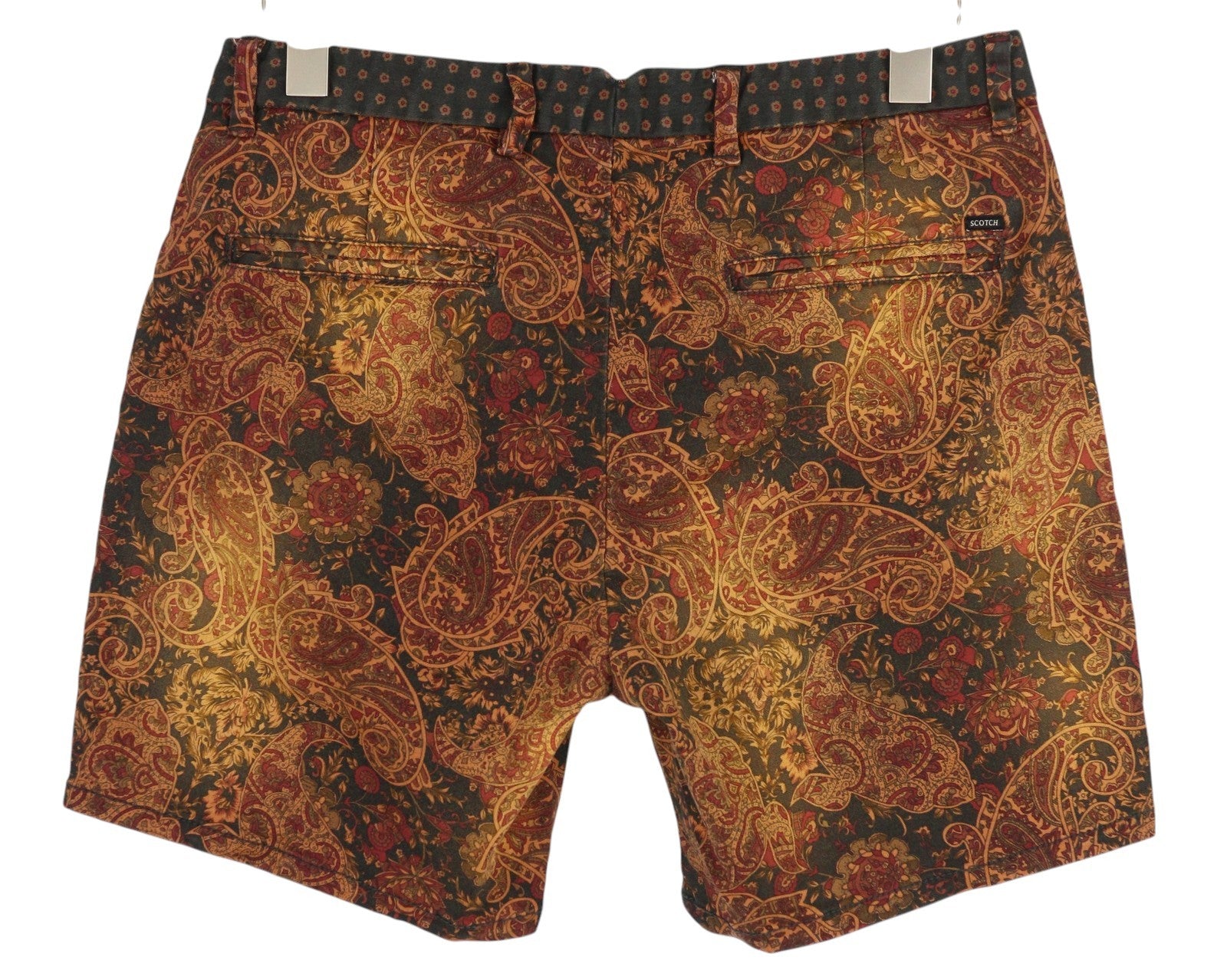 SCOTCH & SODA Men's Shorts W33 Chino Brown Paisley Pattern Zip Fly Casual