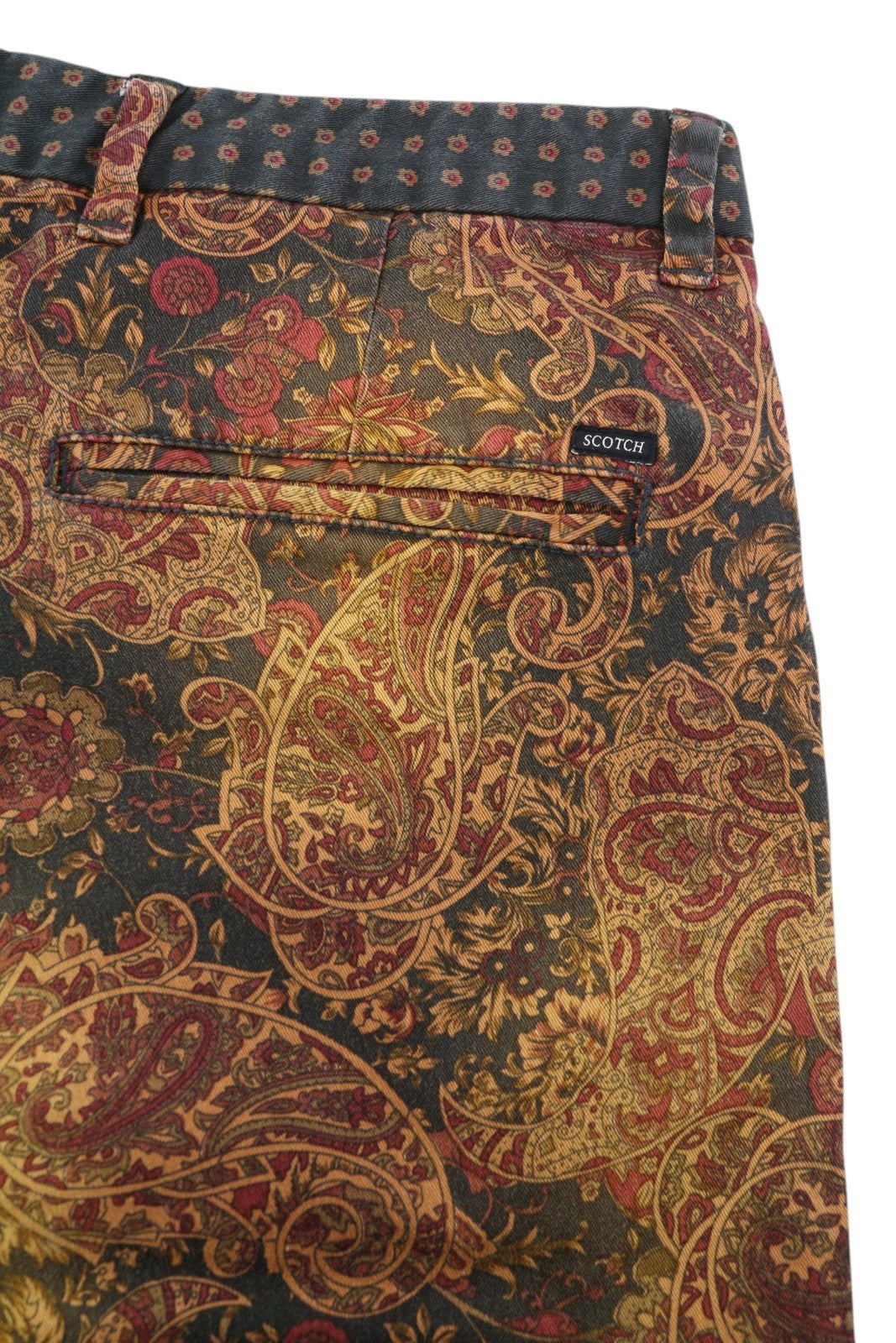 SCOTCH & SODA Men's Shorts W33 Chino Brown Paisley Pattern Zip Fly Casual