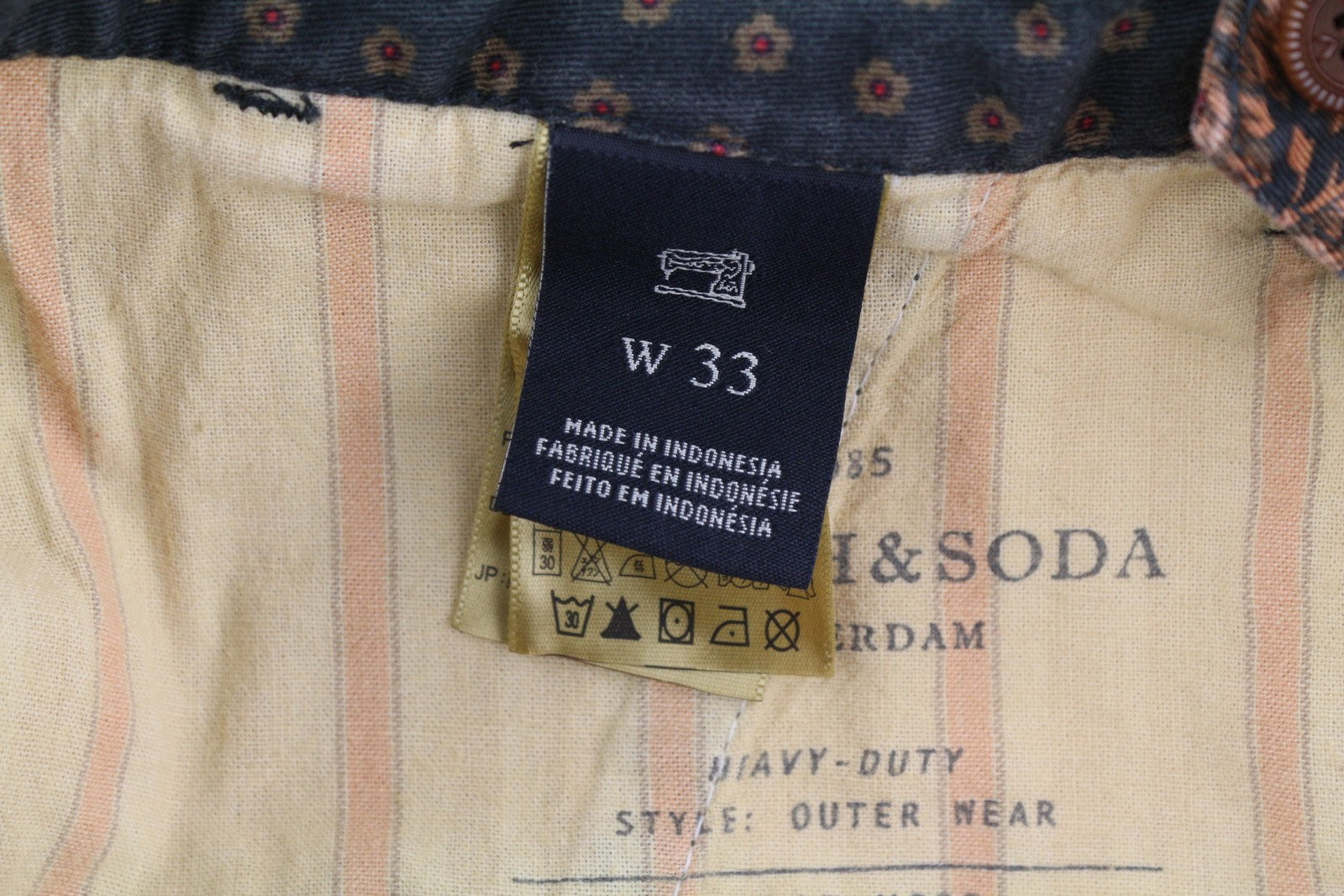 SCOTCH & SODA Men's Shorts W33 Chino Brown Paisley Pattern Zip Fly Casual