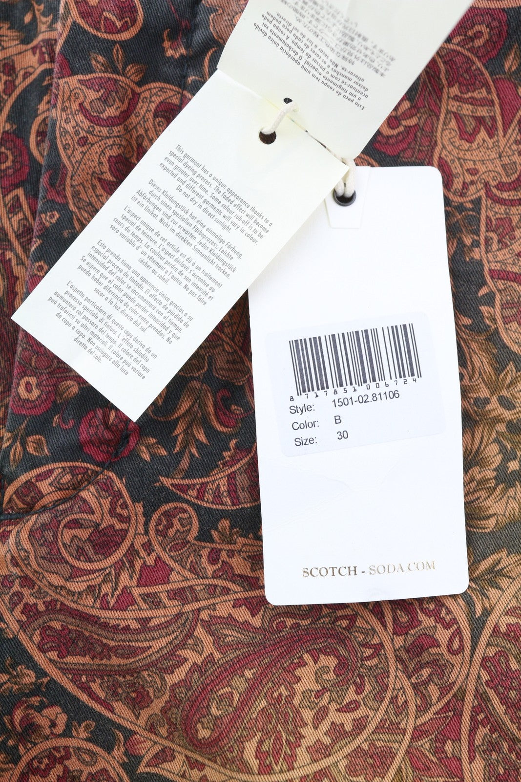 SCOTCH & SODA Men's Shorts W30 Brown Paisley Print Chino Zipper Casual