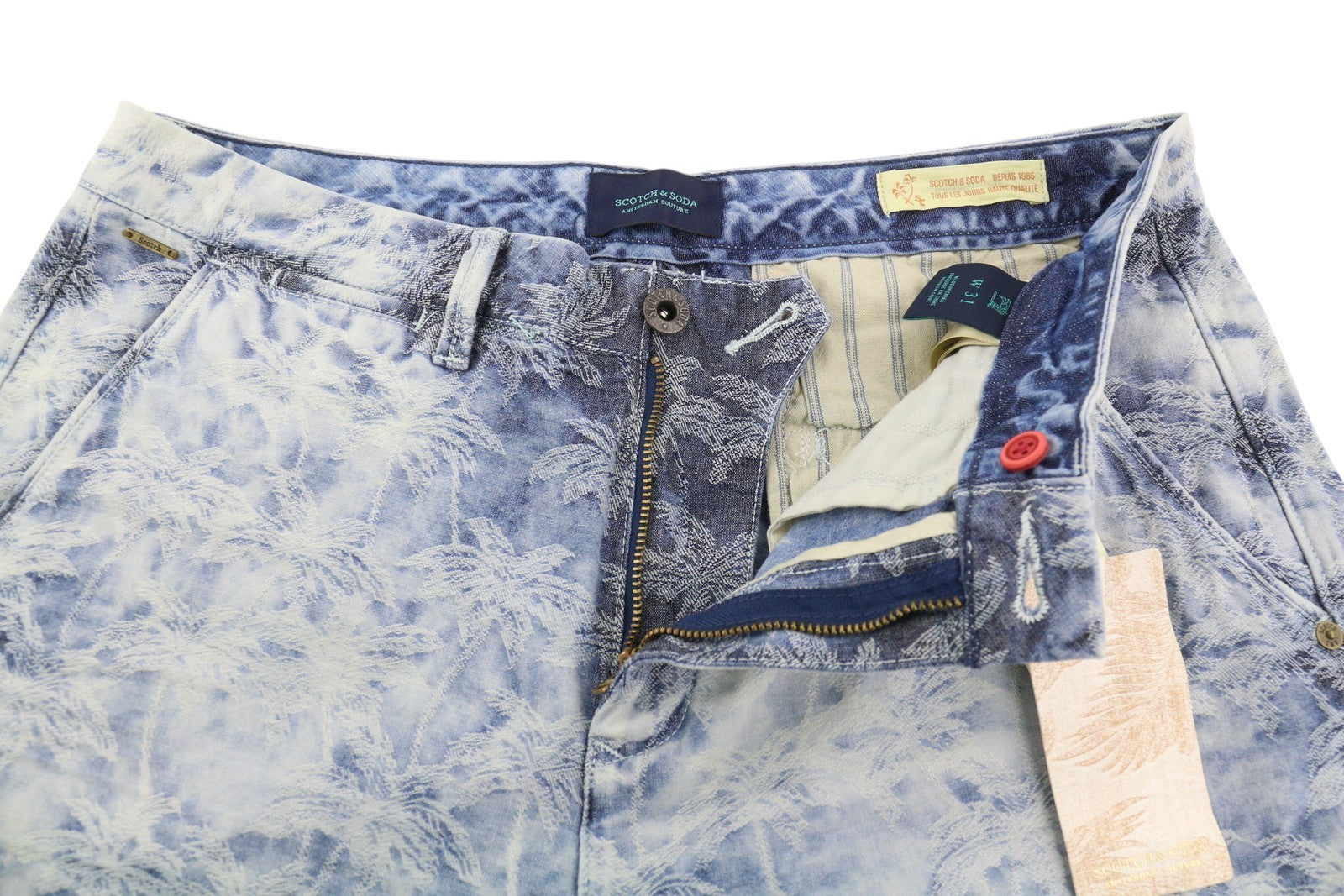 SCOTCH & SODA Men's Shorts W31 Blue Washed Chino Embroidered Logo Casual