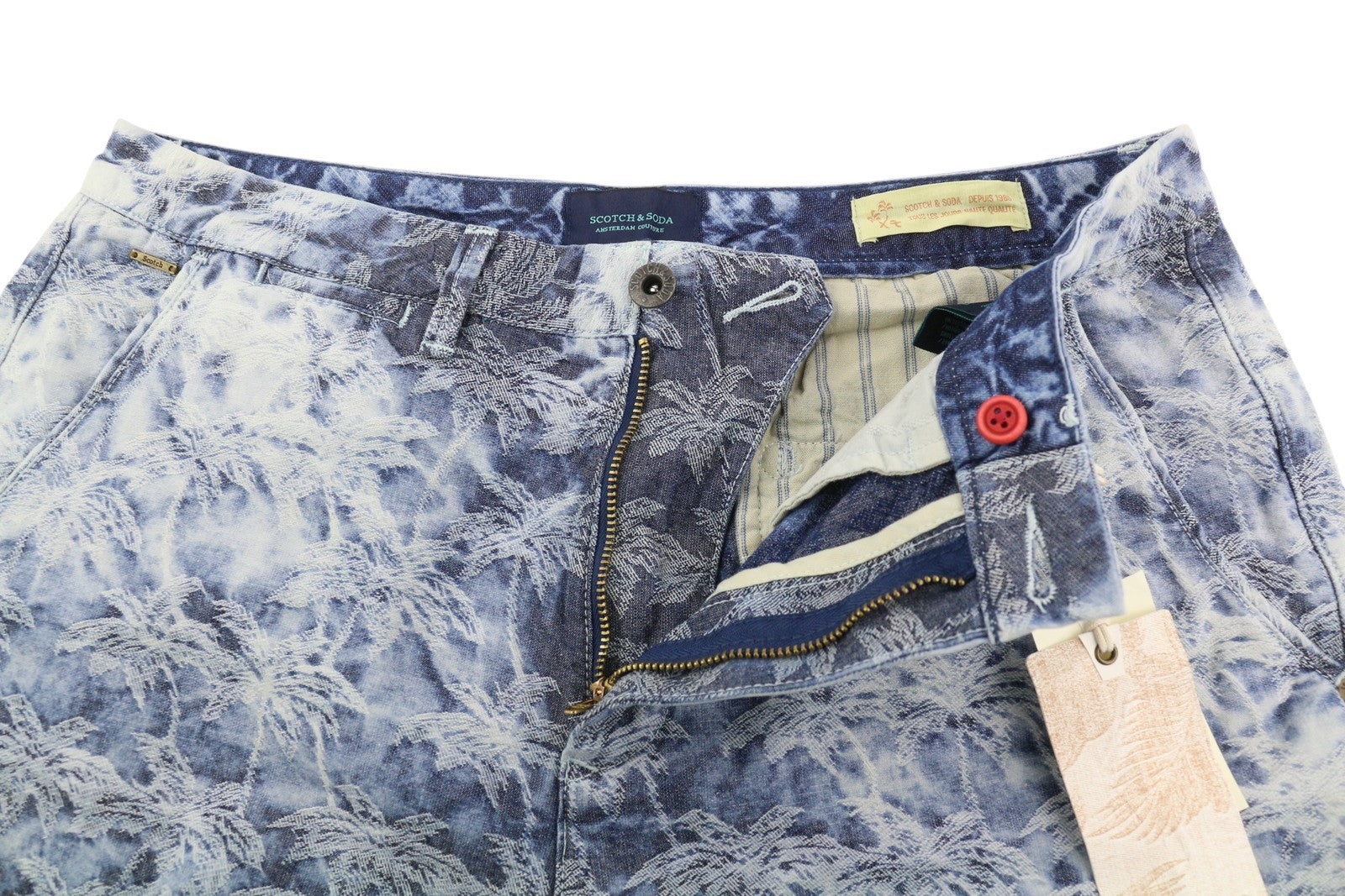 SCOTCH & SODA Men's Shorts W32 Washed Blue Chino Embroidery Logo Casual