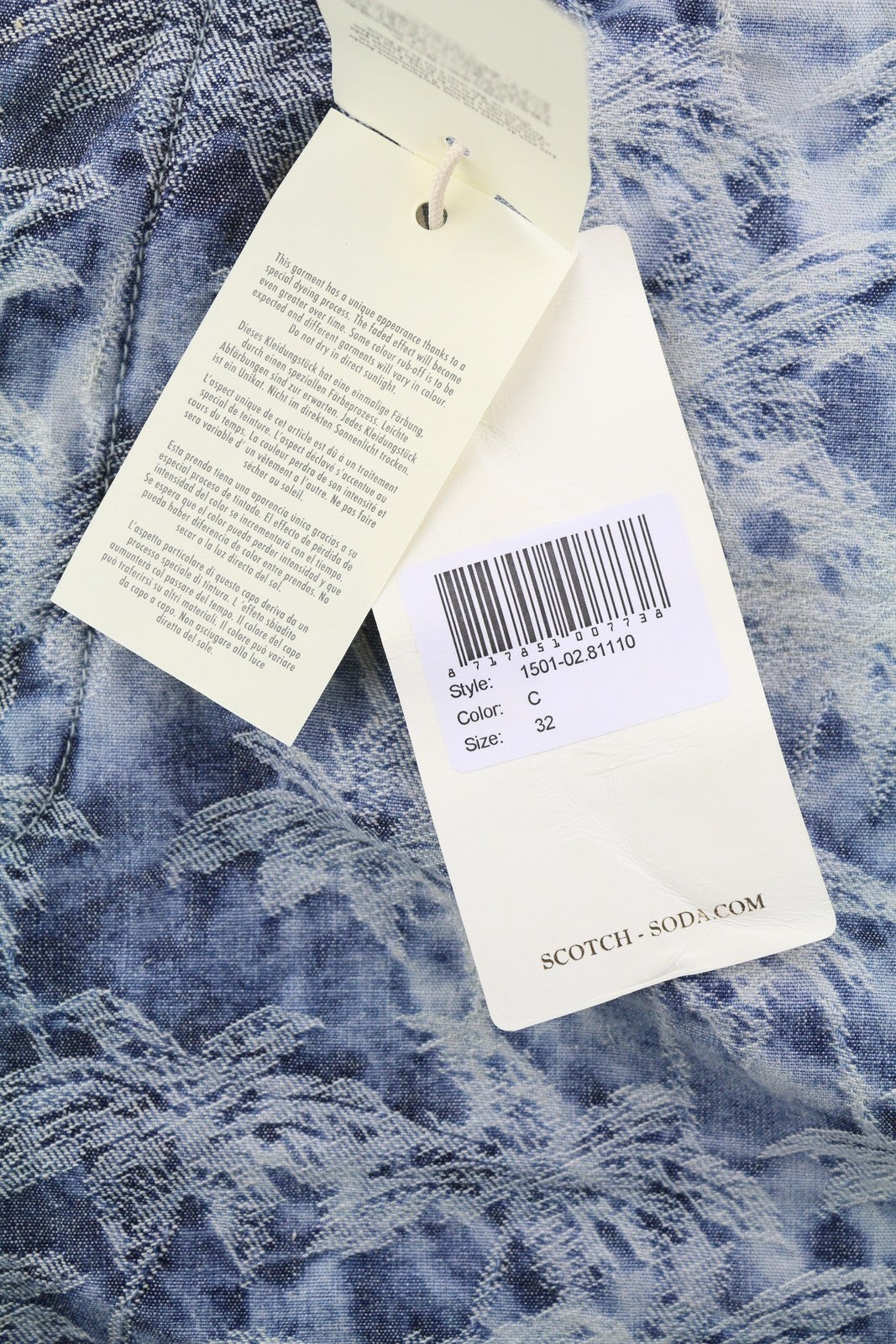 SCOTCH & SODA Men's Shorts W32 Washed Blue Chino Embroidery Logo Casual