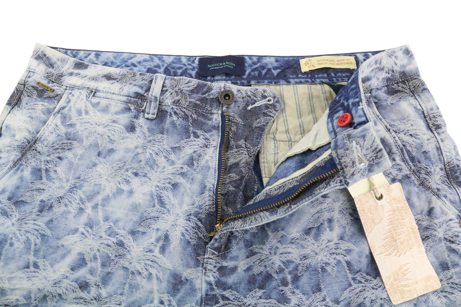 SCOTCH & SODA Men's Shorts W33 Blue Chino Embroidered Zip Fly Casual