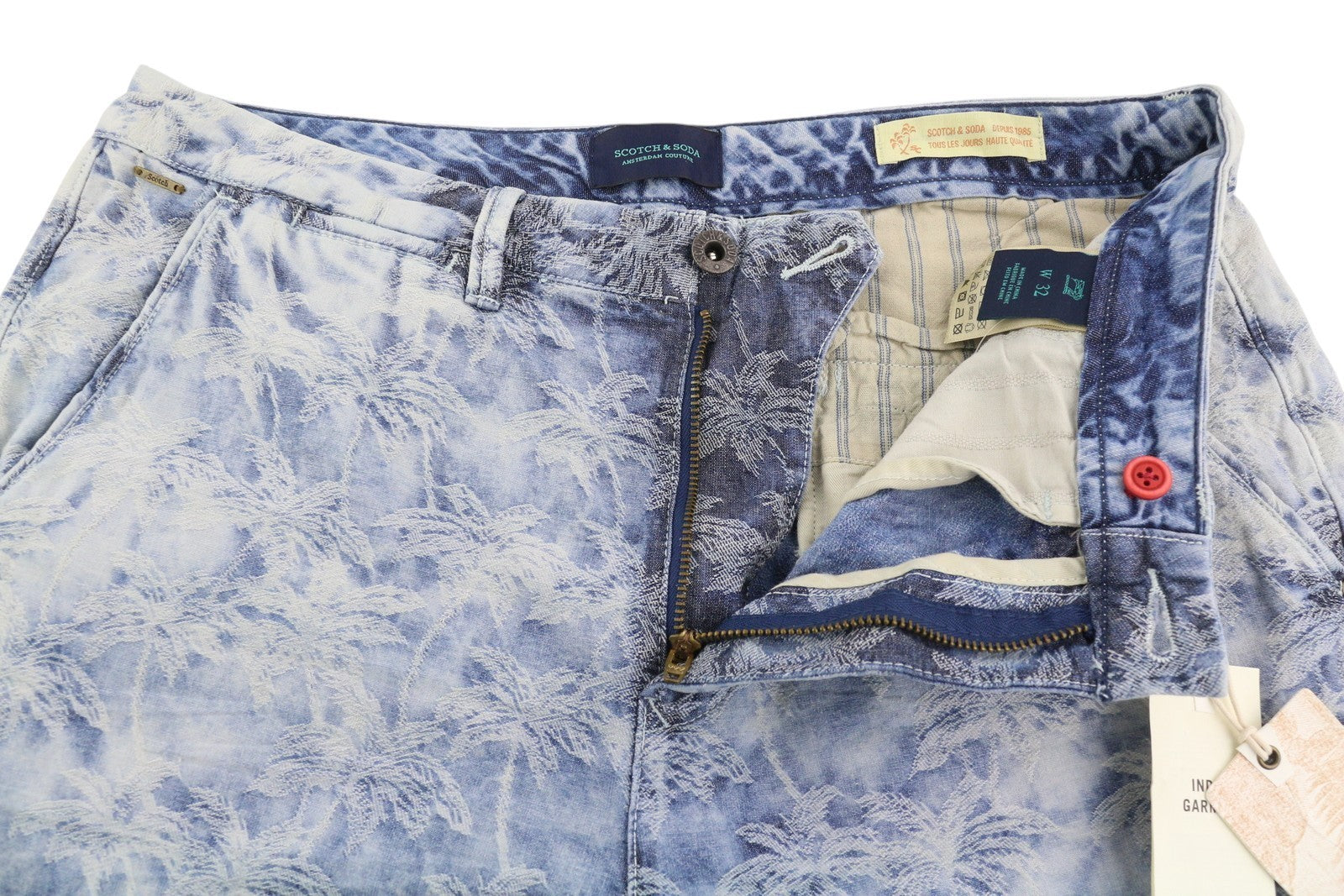 SCOTCH & SODA Men's Shorts W32 Chino Blue Embroidered Zipper Casual