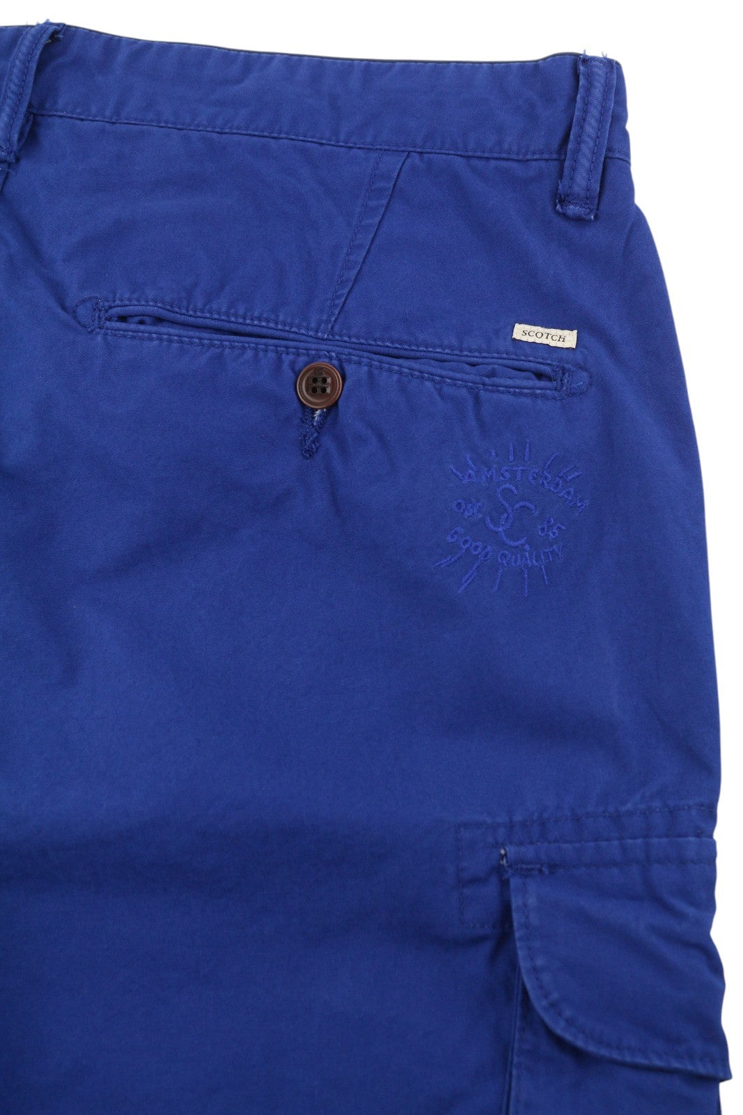 SCOTCH & SODA Men's Shorts W31 Blue Cargo Zip Fly Logo Pocket Casual