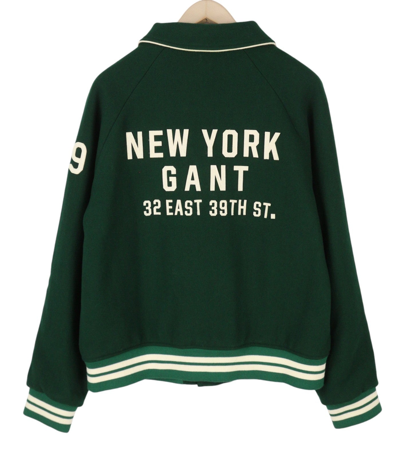 GANT Wool Varsity Men Jacket L Forest Green Snap Buttons Spread Bomber RRP475