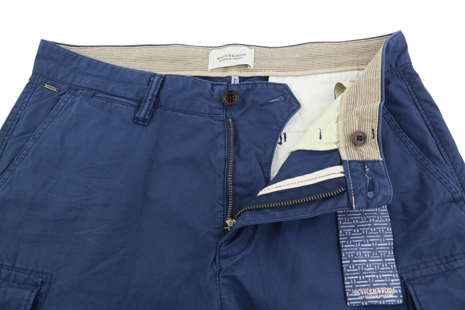 SCOTCH & SODA Men's W30 Blue Utility Cargo Shorts Zip Closure Pocketed Casual