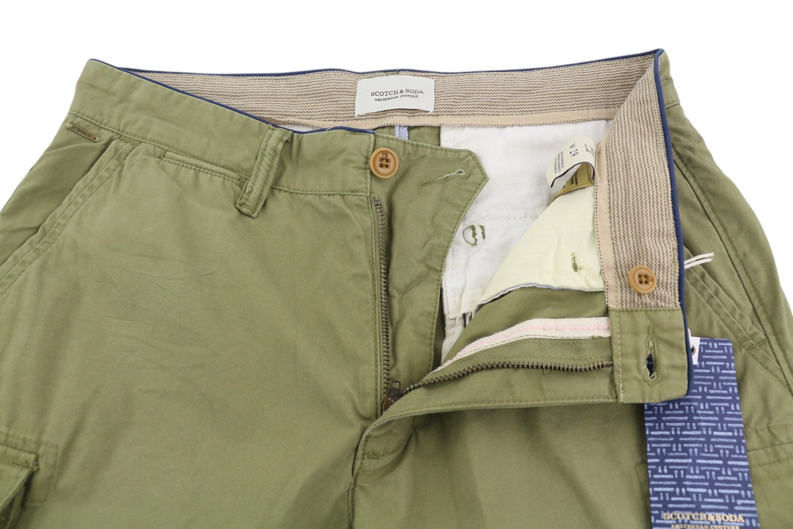 SCOTCH & SODA Men's W29 Khaki Green Cargo Shorts Zip Fly Pocket Detail Casual