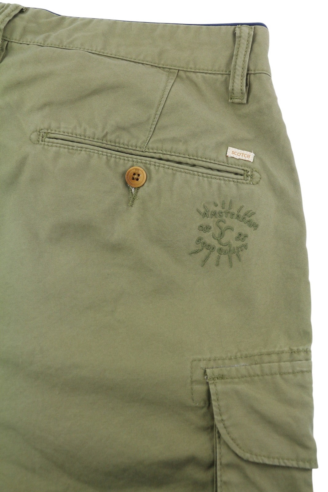 SCOTCH & SODA Men's W29 Khaki Green Cargo Shorts Zip Fly Pocket Detail Casual