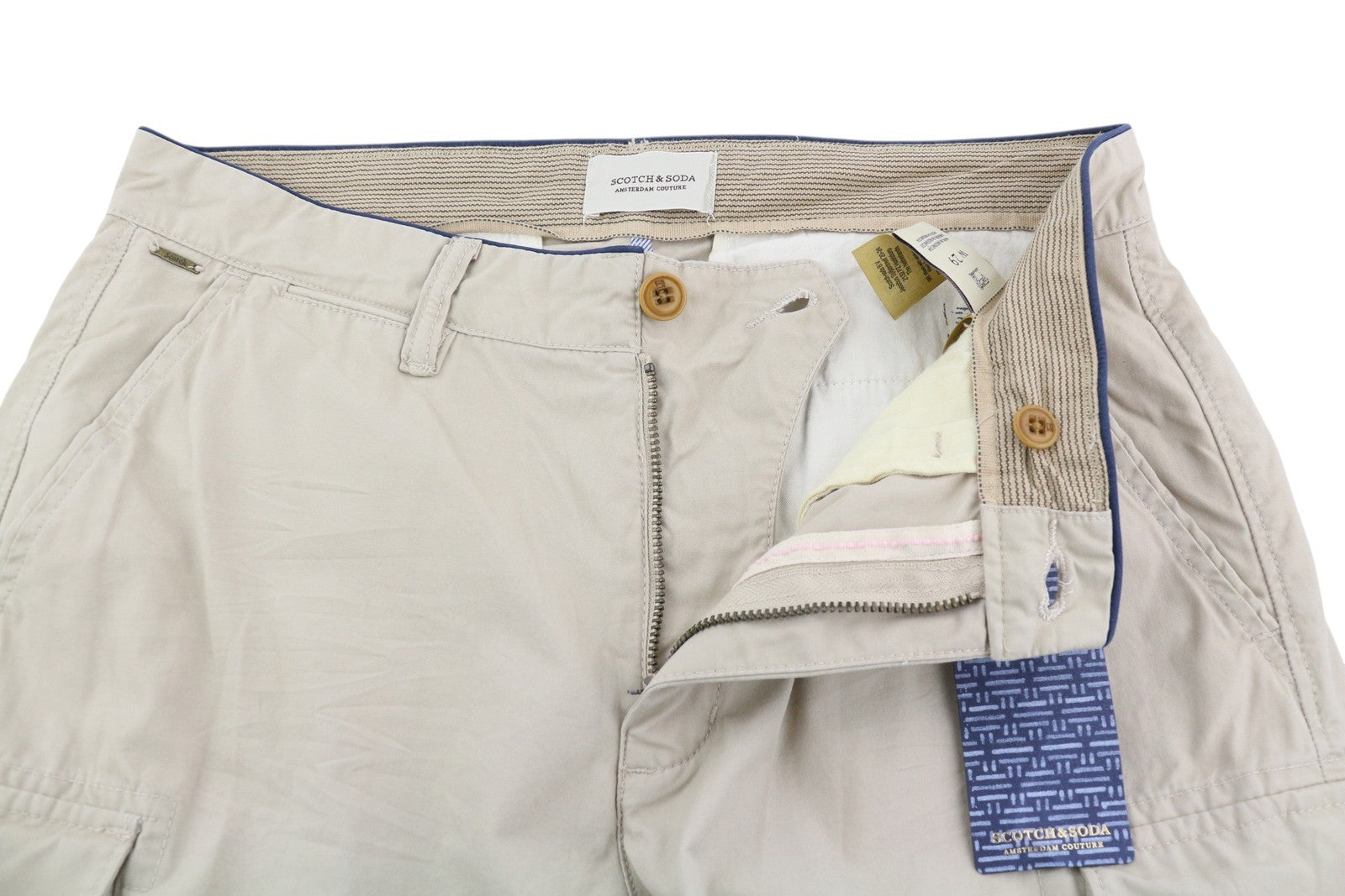 SCOTCH & SODA Men's W29 Beige Cargo Shorts Zipped Fly Logo Pocket Casual