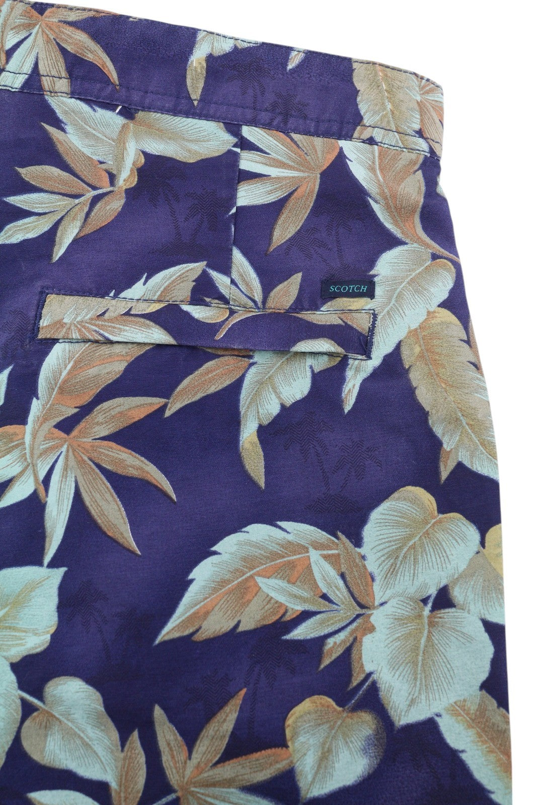 SCOTCH & SODA Men's Swimwear S Blue Leaf Pattern Mesh Inner Drawstring Waist