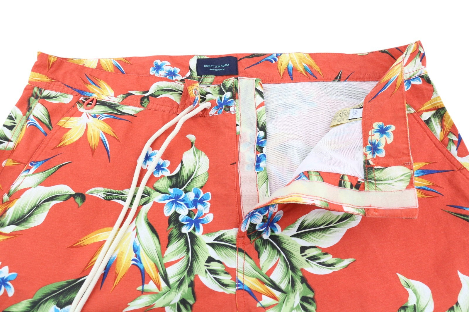 SCOTCH & SODA Men's Swim Shorts W38 Red Floral Print Mesh Lined Drawstring