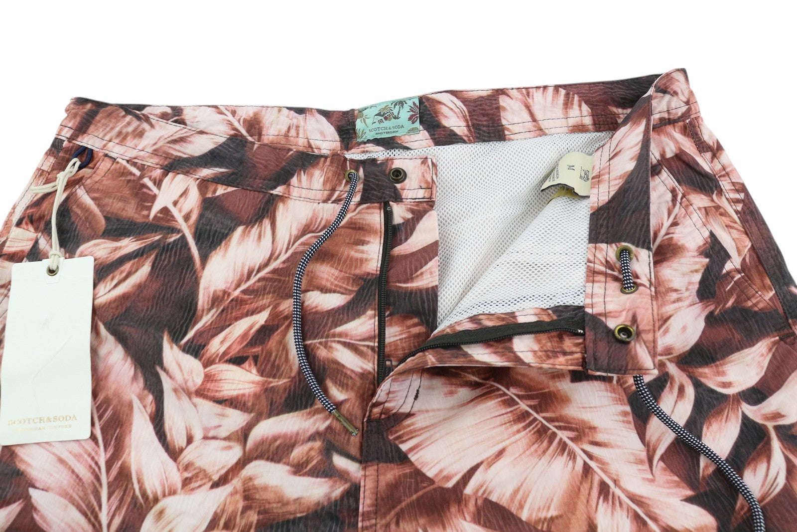 SCOTCH & SODA Men's Swim Shorts M Purple Leaf Print Zip Fly Drawstring Waist