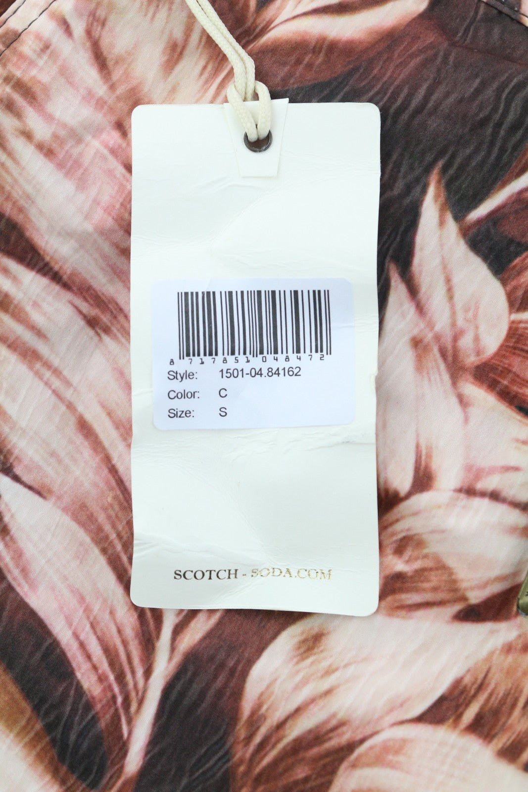 SCOTCH & SODA Men's Swimwear S Purple Leaf Pattern Zip Closure Waist Tie