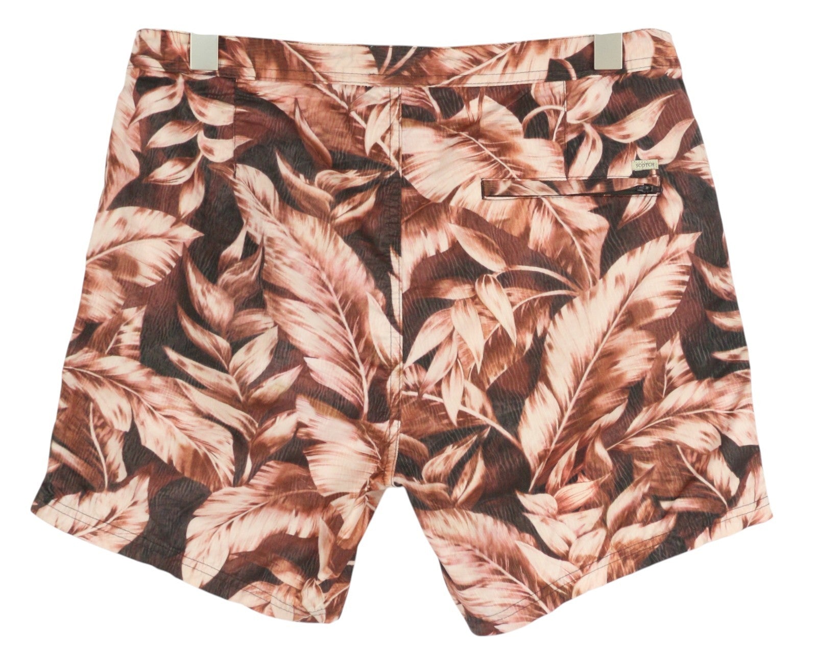 SCOTCH & SODA Men's Swimwear M Purple Leaf Pattern Zip Logo Waist Tie