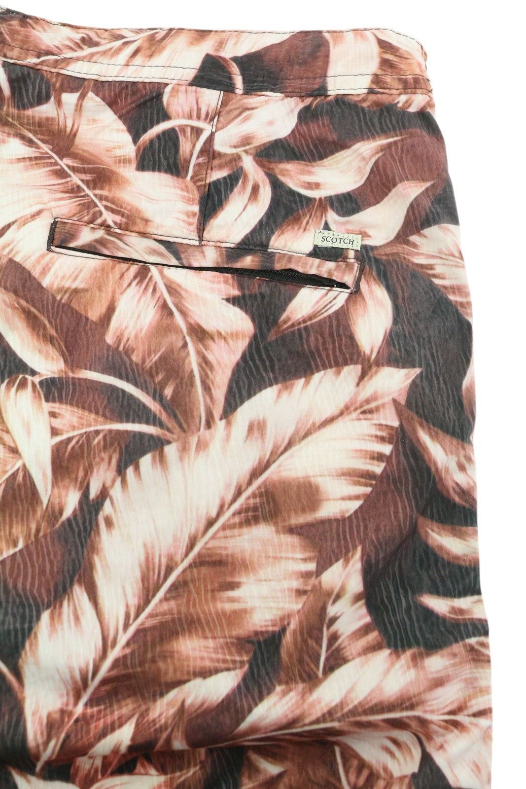 SCOTCH & SODA Men's Swimwear M Purple Leaf Pattern Zip Logo Waist Tie