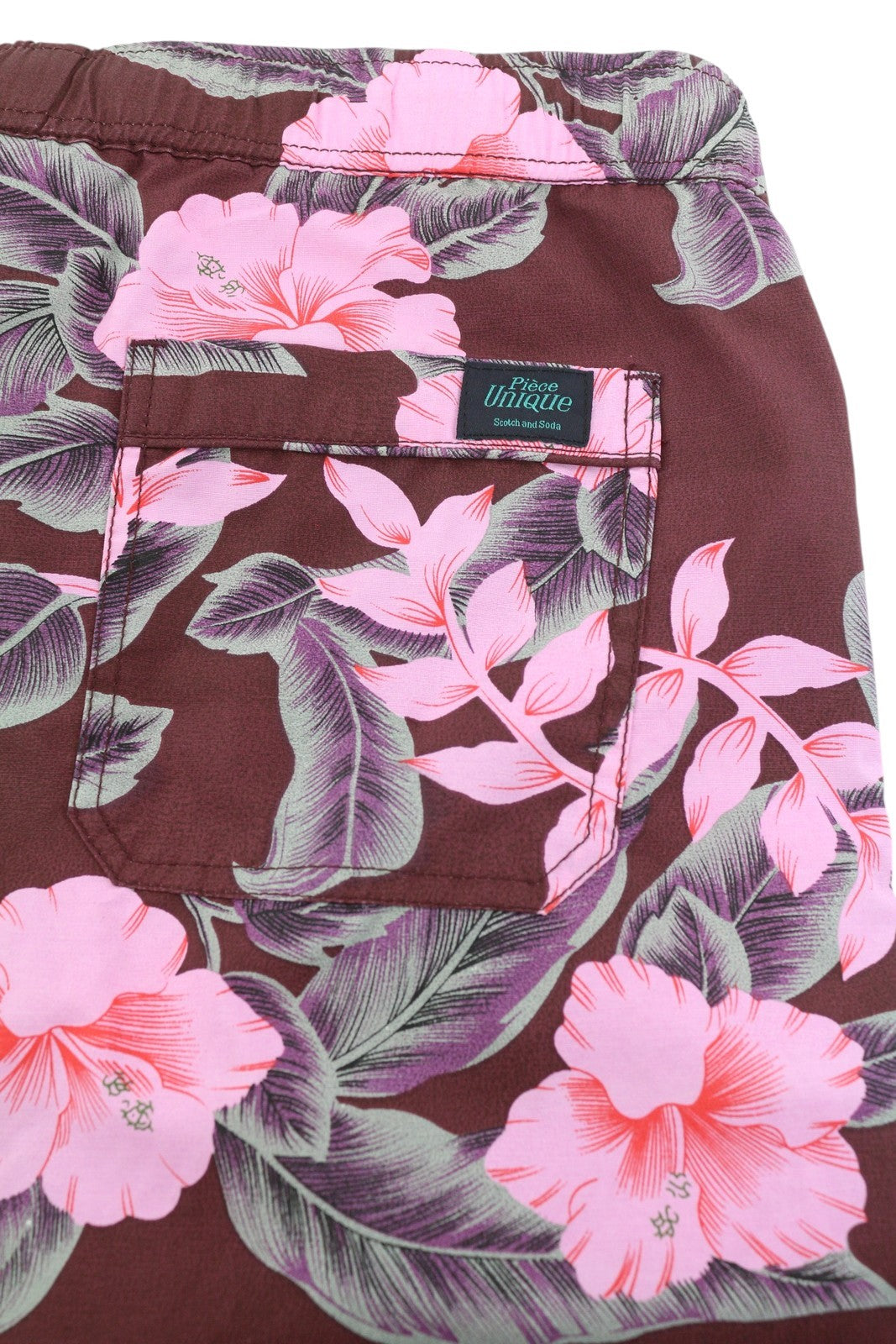 SCOTCH & SODA Men's Swim Shorts L Burgundy Floral Print Elastic Mesh Lined