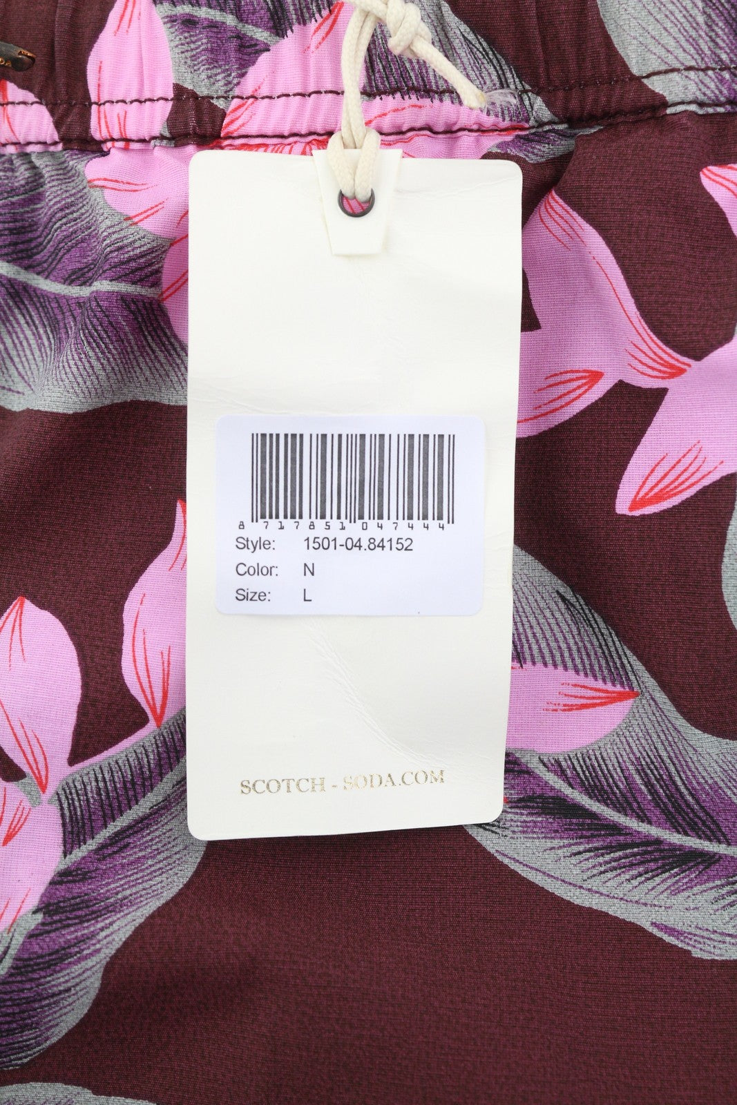 SCOTCH & SODA Men's Swim Shorts L Burgundy Floral Print Elastic Mesh Lined