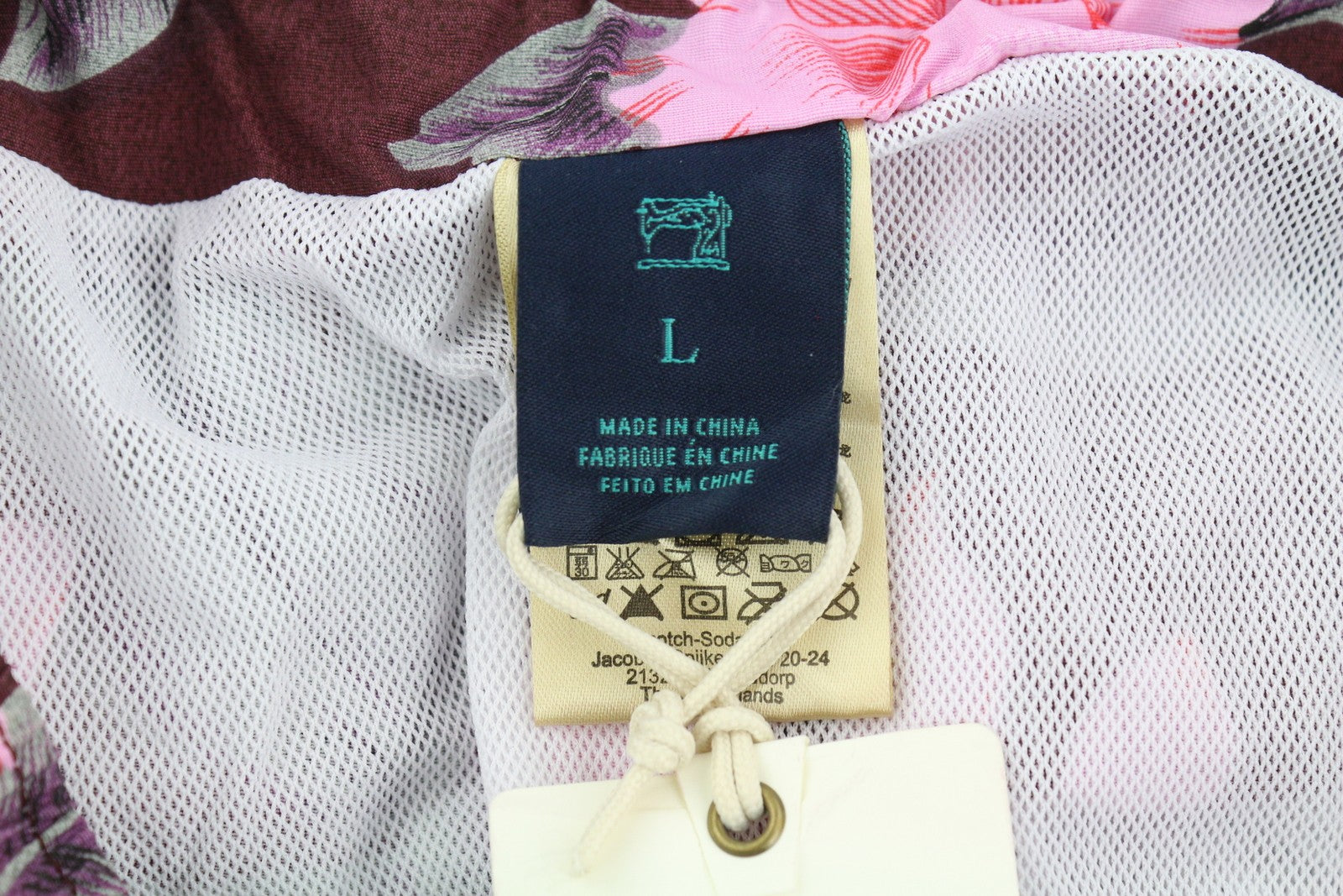 SCOTCH & SODA Men's Swim Shorts L Burgundy Floral Print Elastic Mesh Lined